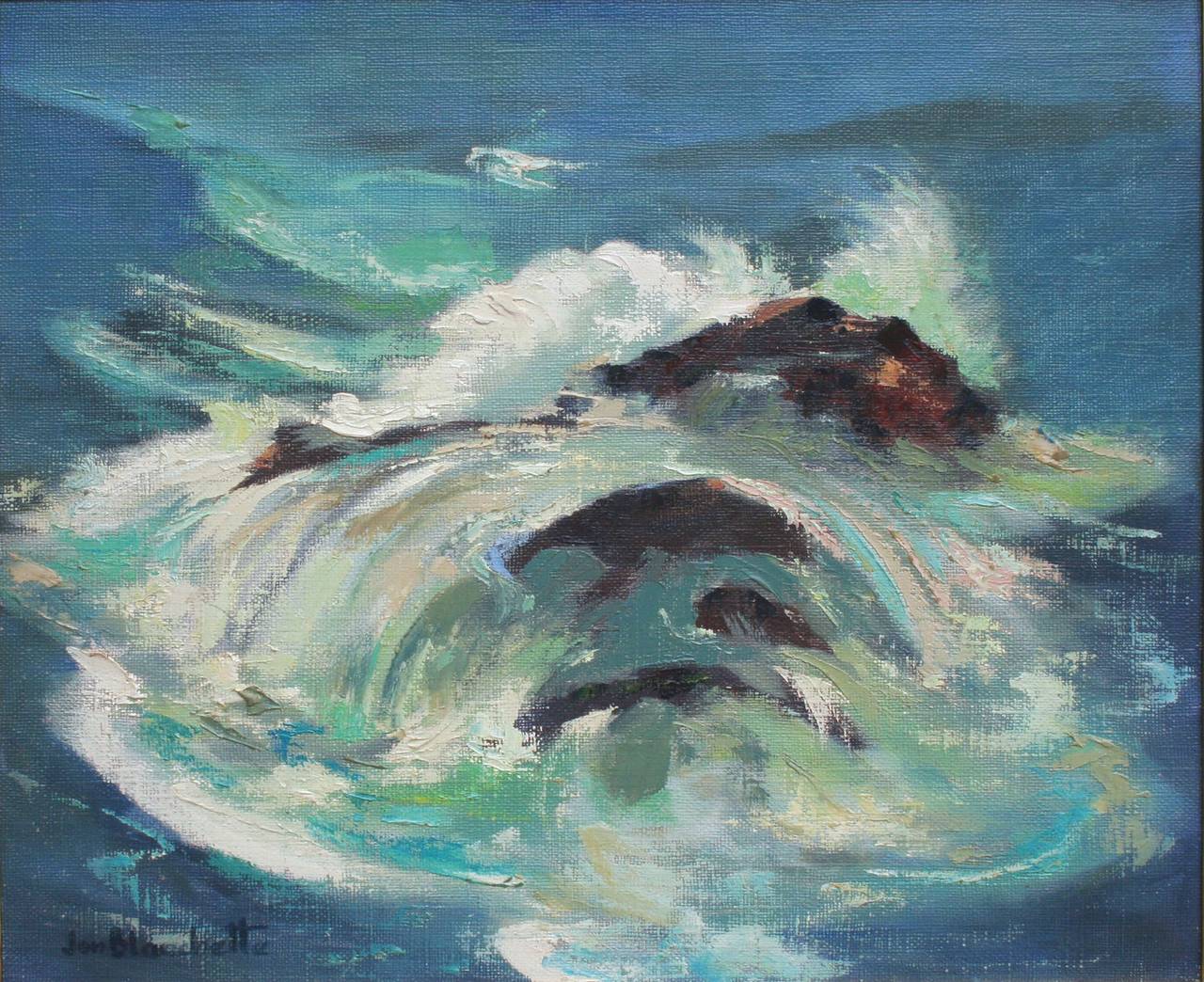 Ocean Wave, Mid Century Modern Abstracted Seascape - Painting by Jon Blanchette