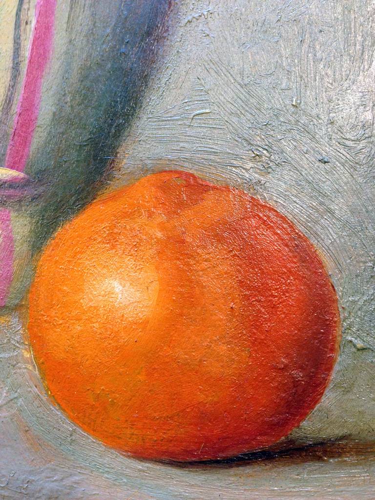 Mid Century Chianti with Orange Still Life - American Impressionist Painting by Claude Buck