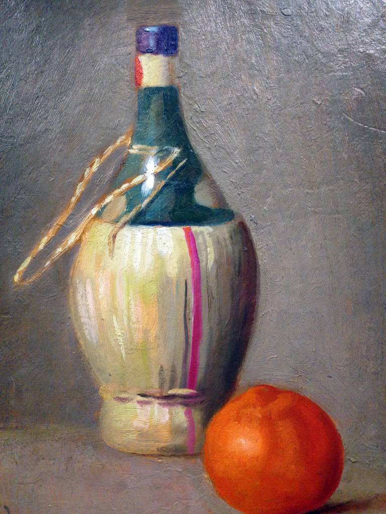 Mid Century Chianti with Orange Still Life - Painting by Claude Buck
