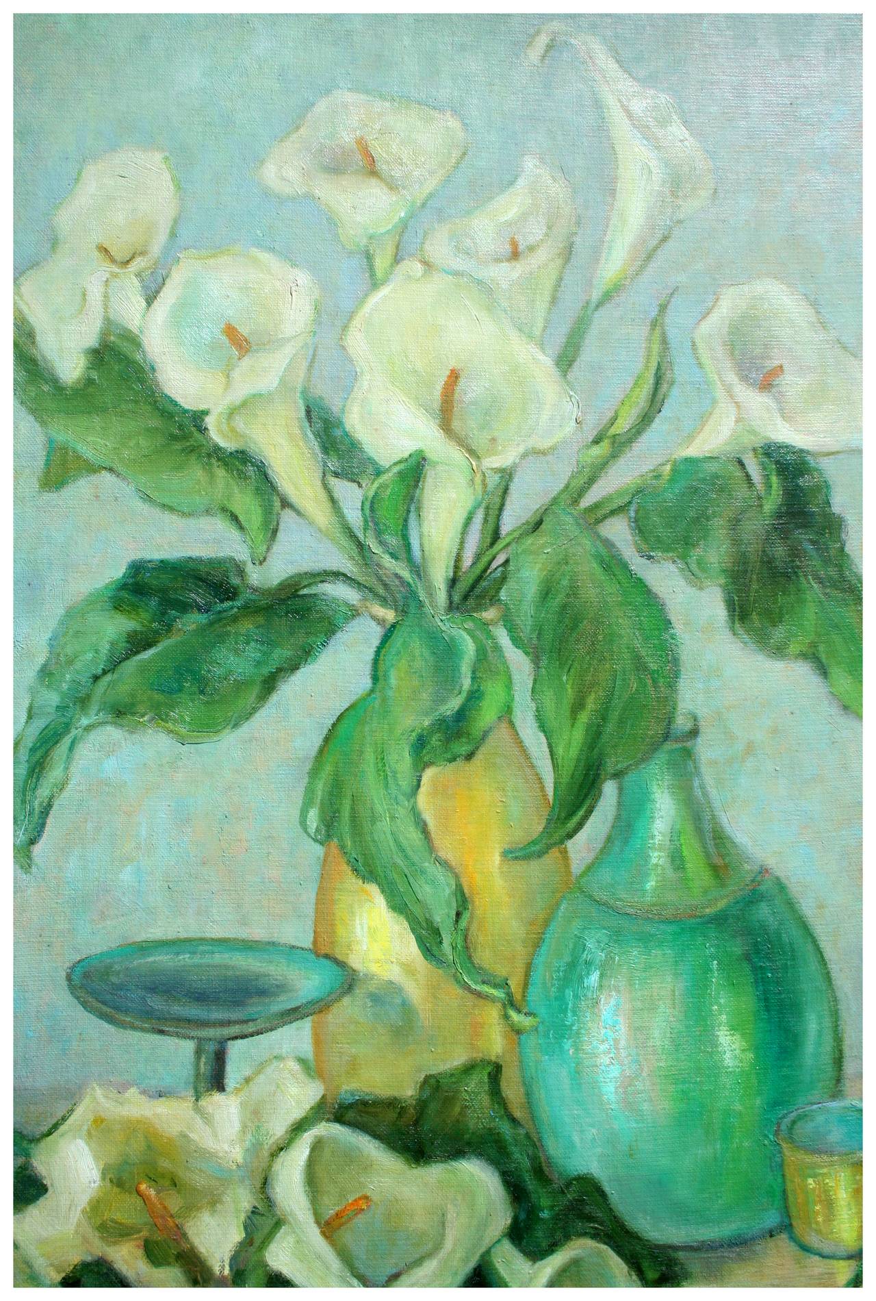 Still life vase of calla lilies by listed California artist Helen Enoch Gleiforst (American, 1903-1997). 
Signed 