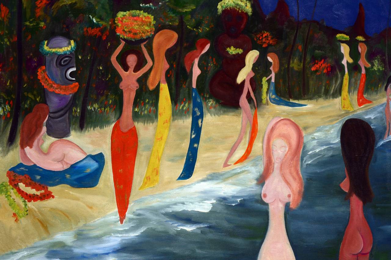 Wahine and Tiki - Impressionist Painting by Marguerite Blasingame
