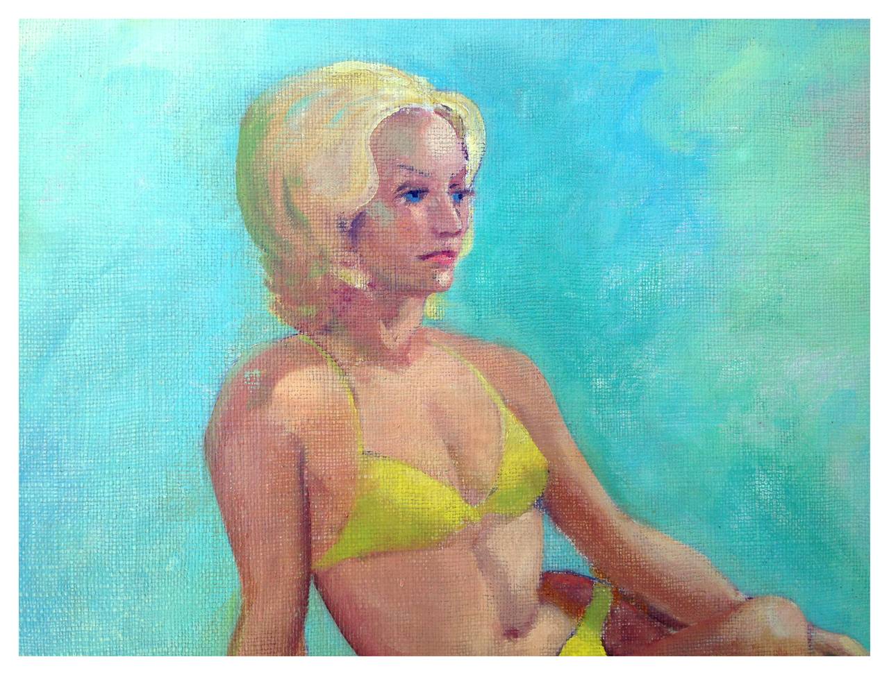 Basking in the Sun - Mid Century Modern Multicolor Female Figurative - Painting by Jon Blanchette