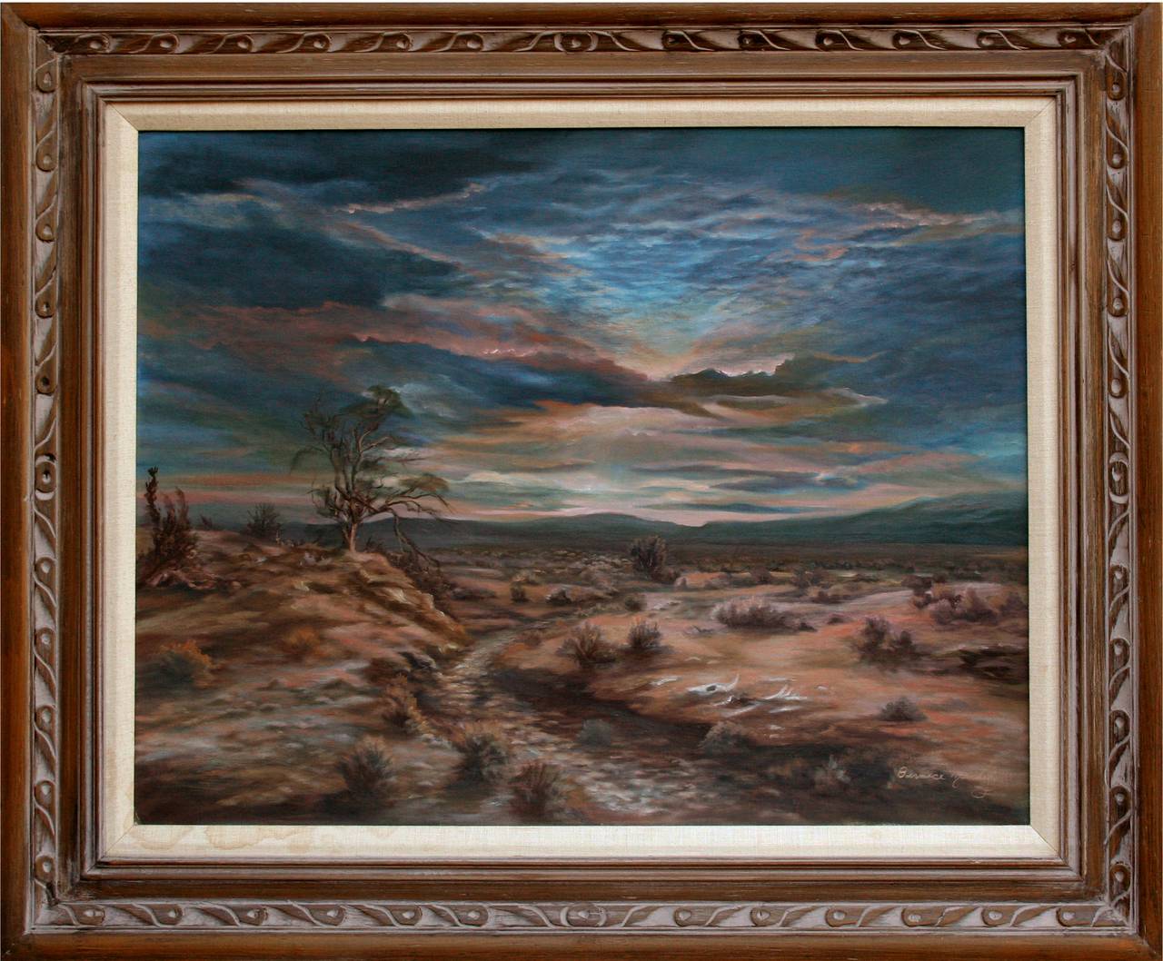 Bernice Mitchel Landscape Painting - Mid Century Desert Sunset Landscape by Bernice Michel 
