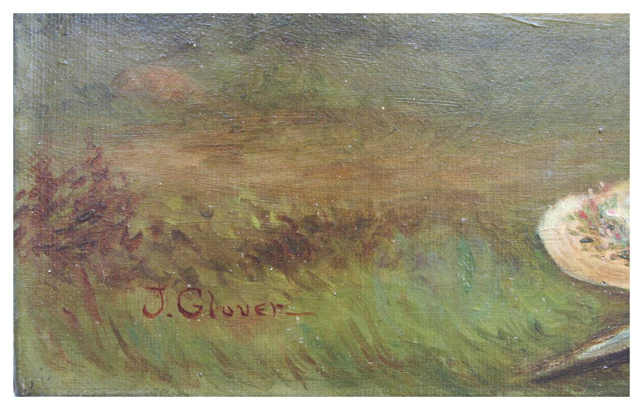 Femme au bord du lac - Paysage figuratif de la fin du XIXe siècle  - Impressionnisme Painting par J. Glover