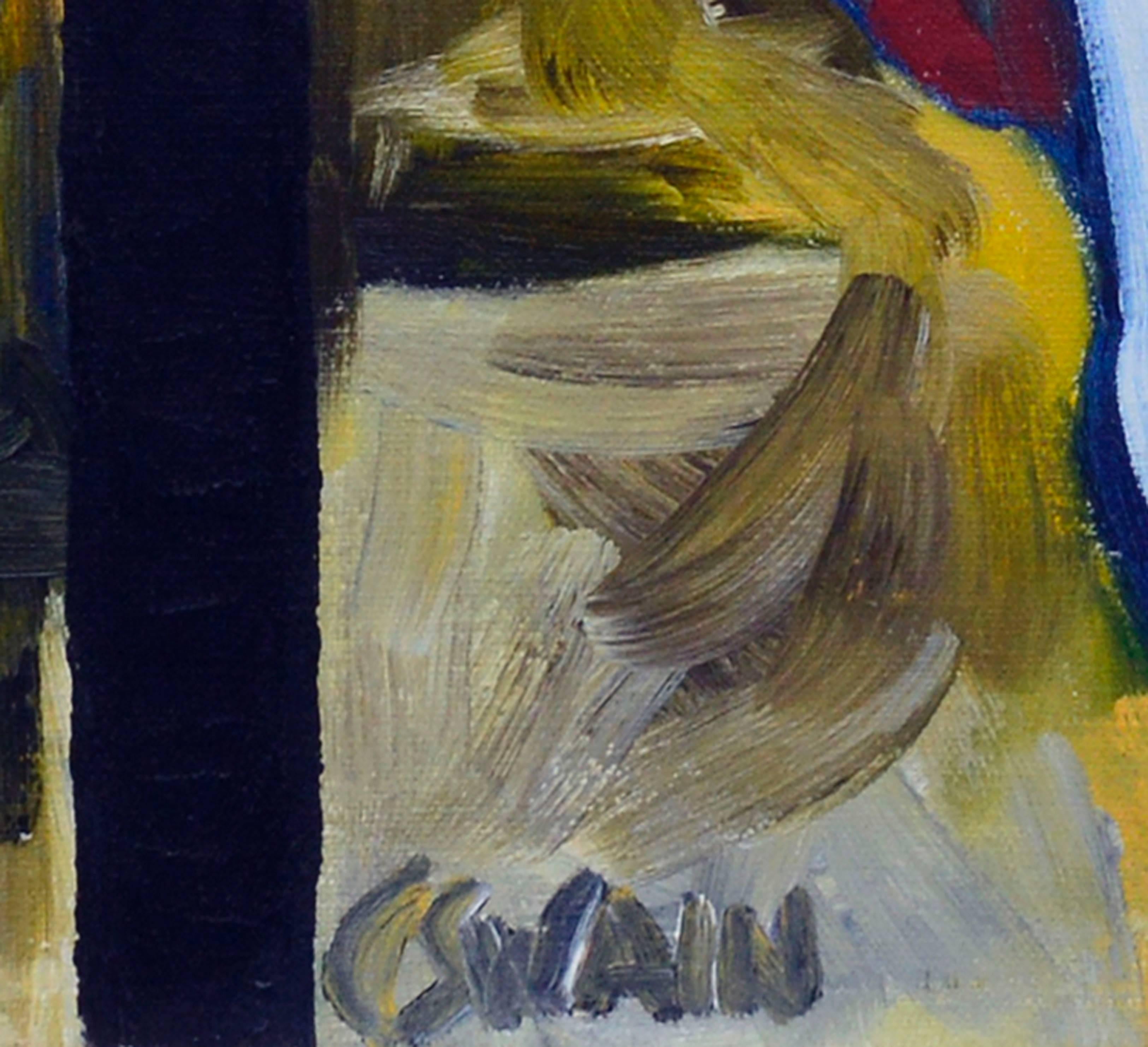 Ausdrucksstarke, erzählerisch-figurative Abstraktion von Carol Swain (Australierin, 20. Jahrhundert), signiert 