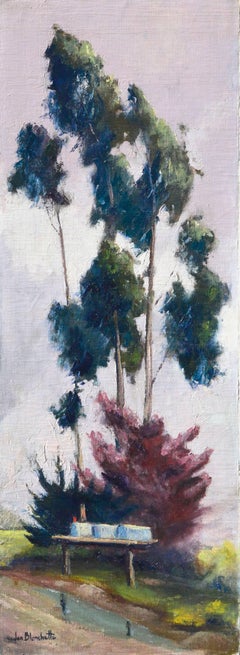 Roadside Eucalyptus Trees, Mid Century Vertical Landscape by Jon Blanchette 