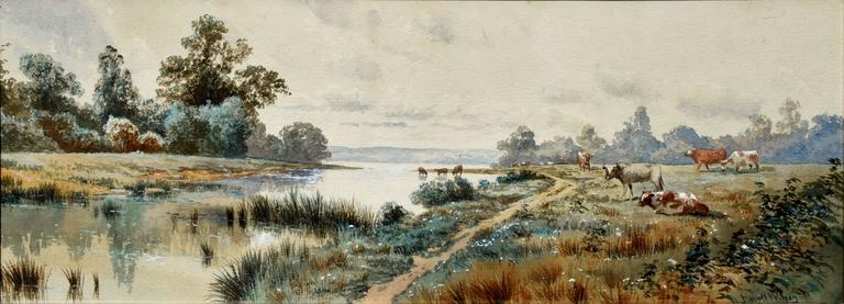 Late 19th Century Pennsylvania Pasture & Cows - Horizontal Landscape  - Art by John Howell Wilson