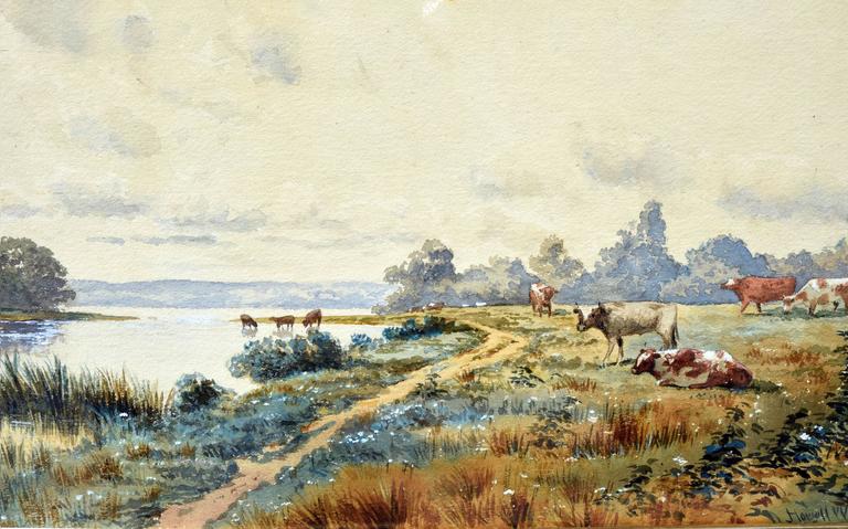Late 19th Century Pennsylvania Pasture & Cows - Horizontal Landscape  - American Impressionist Art by John Howell Wilson