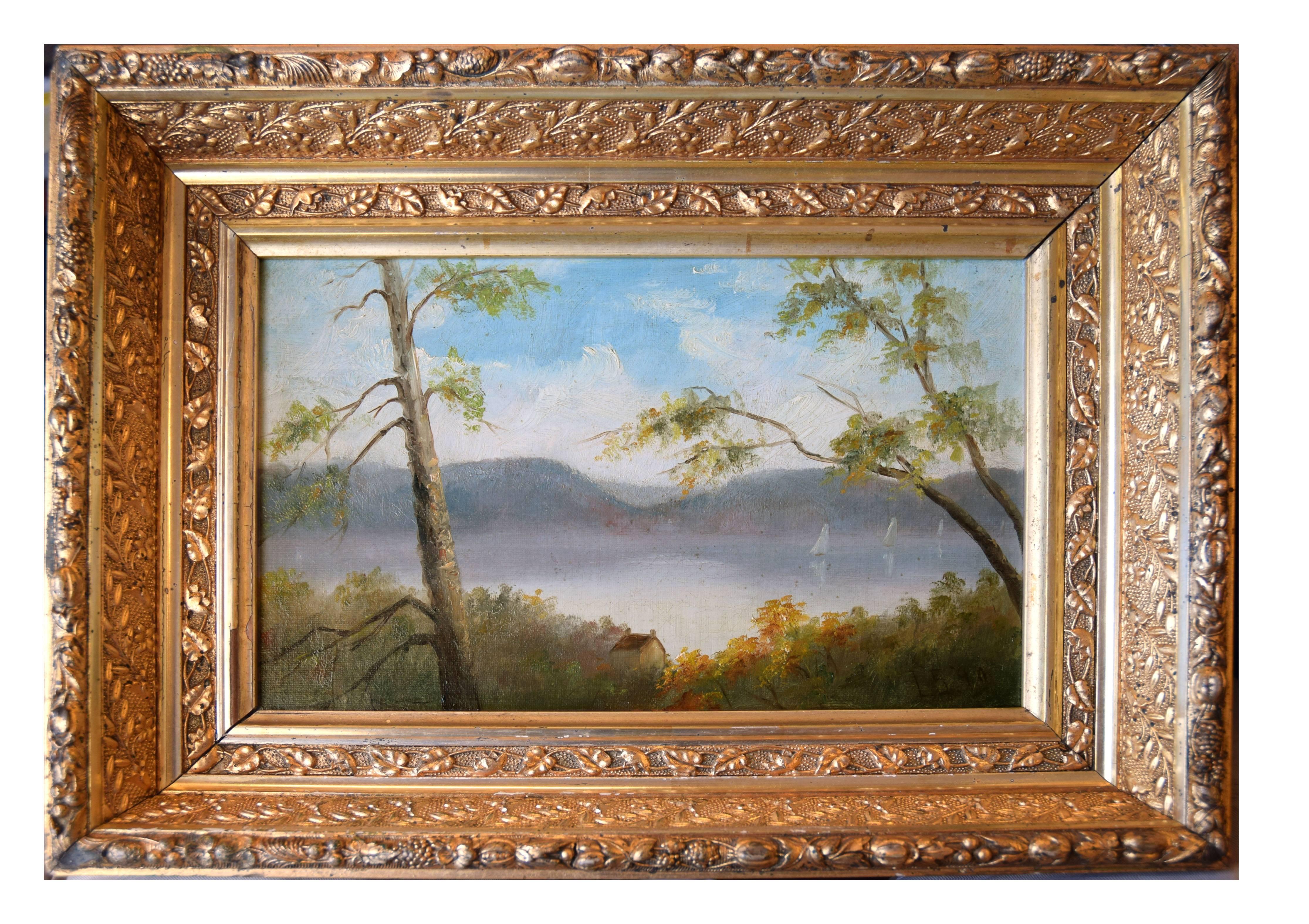 Unknown Landscape Painting - Sailing on the Lake, Woodstock, NY
