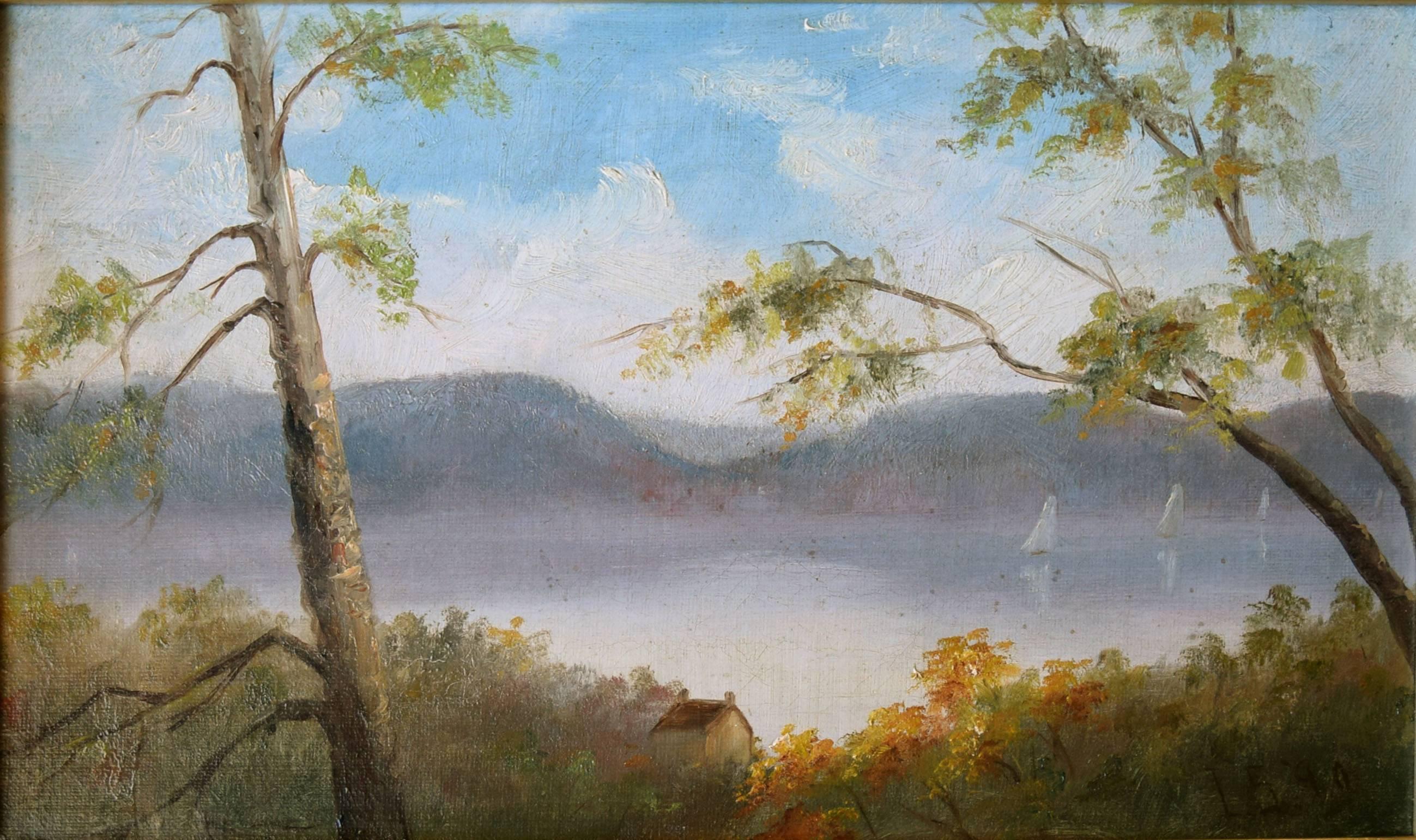 Sailing on the Lake, Woodstock, NY - Painting by Unknown