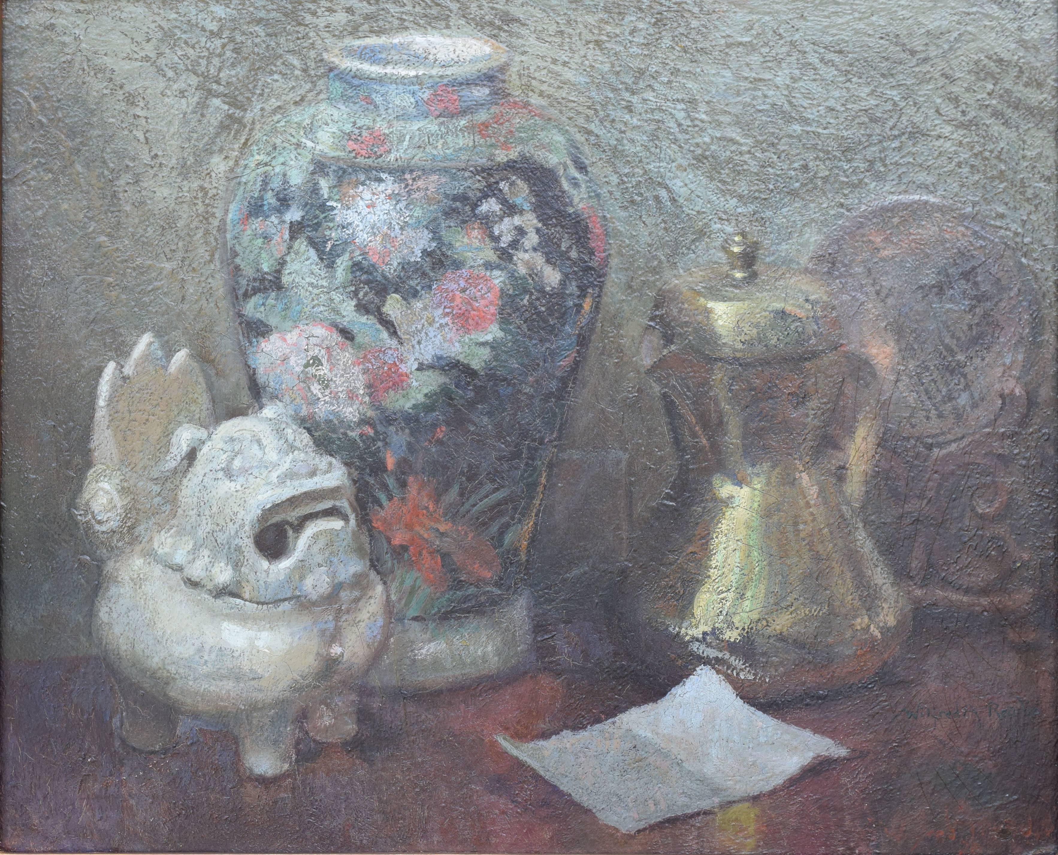 1920's Still Life with Japanese Shisa - Painting by Wilfred A. Readio