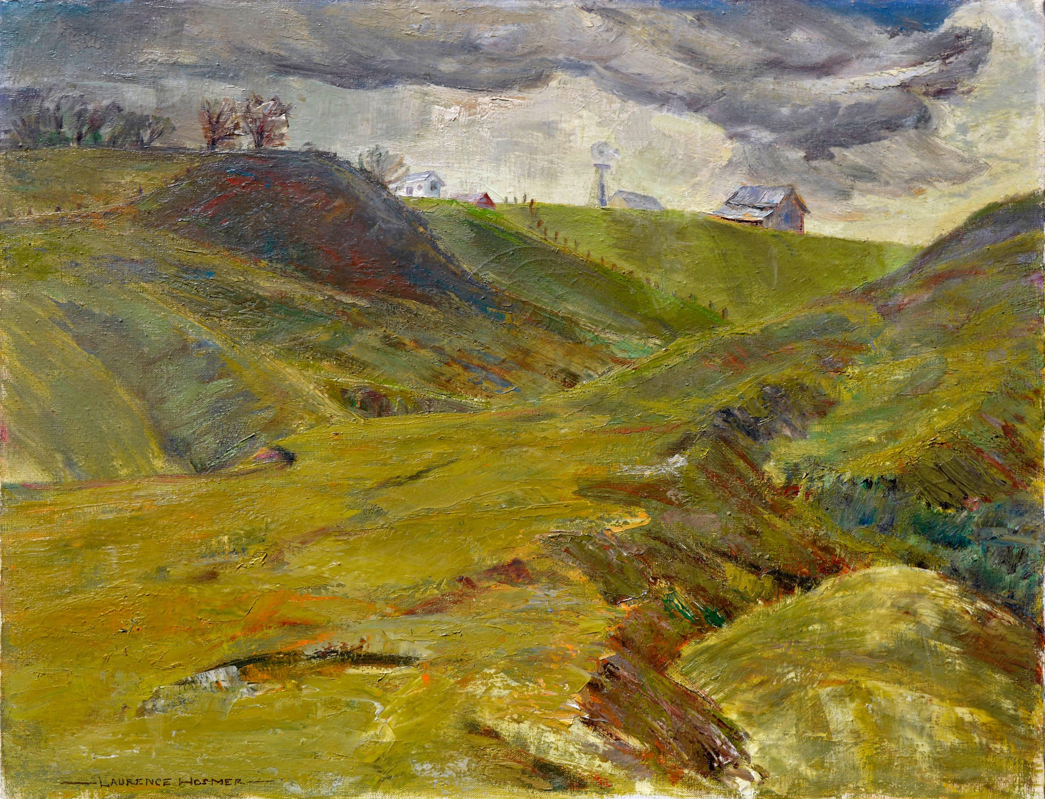 Laurence Frederic Hosmer Landscape Painting - Mother Lode Ranch with Windmill