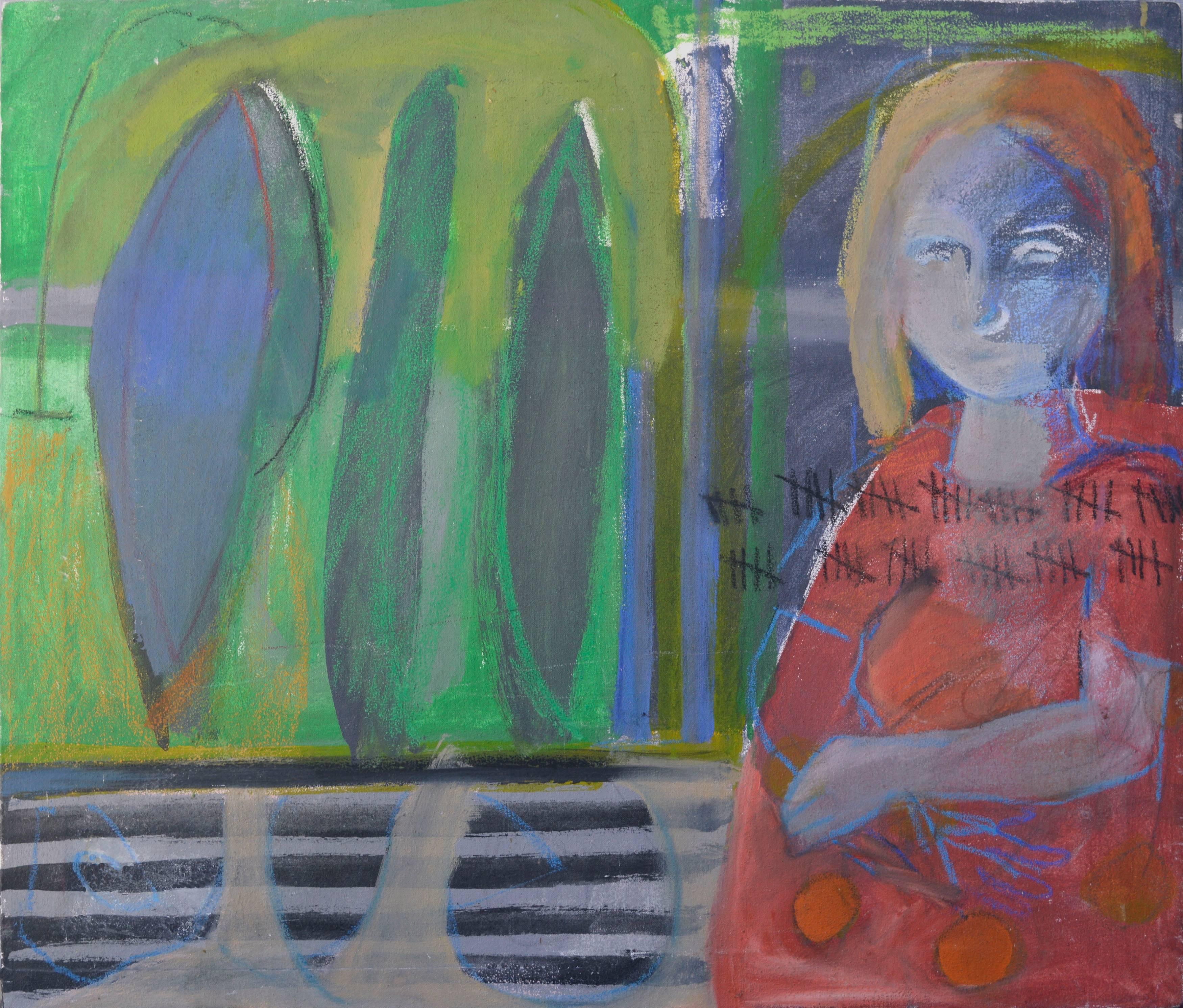 Kristin Cohen Figurative Painting - New Mother at the Park -- Day 65