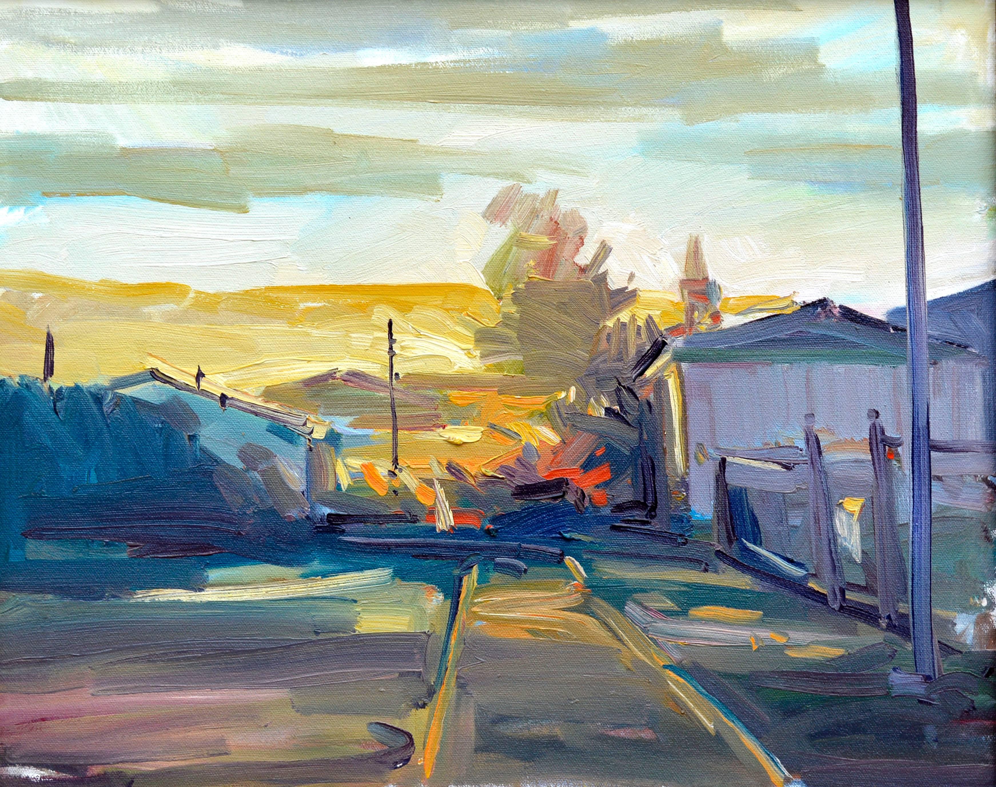 Pacific Grove at Sunset, California Abstracted Landscape  - Painting by Unknown