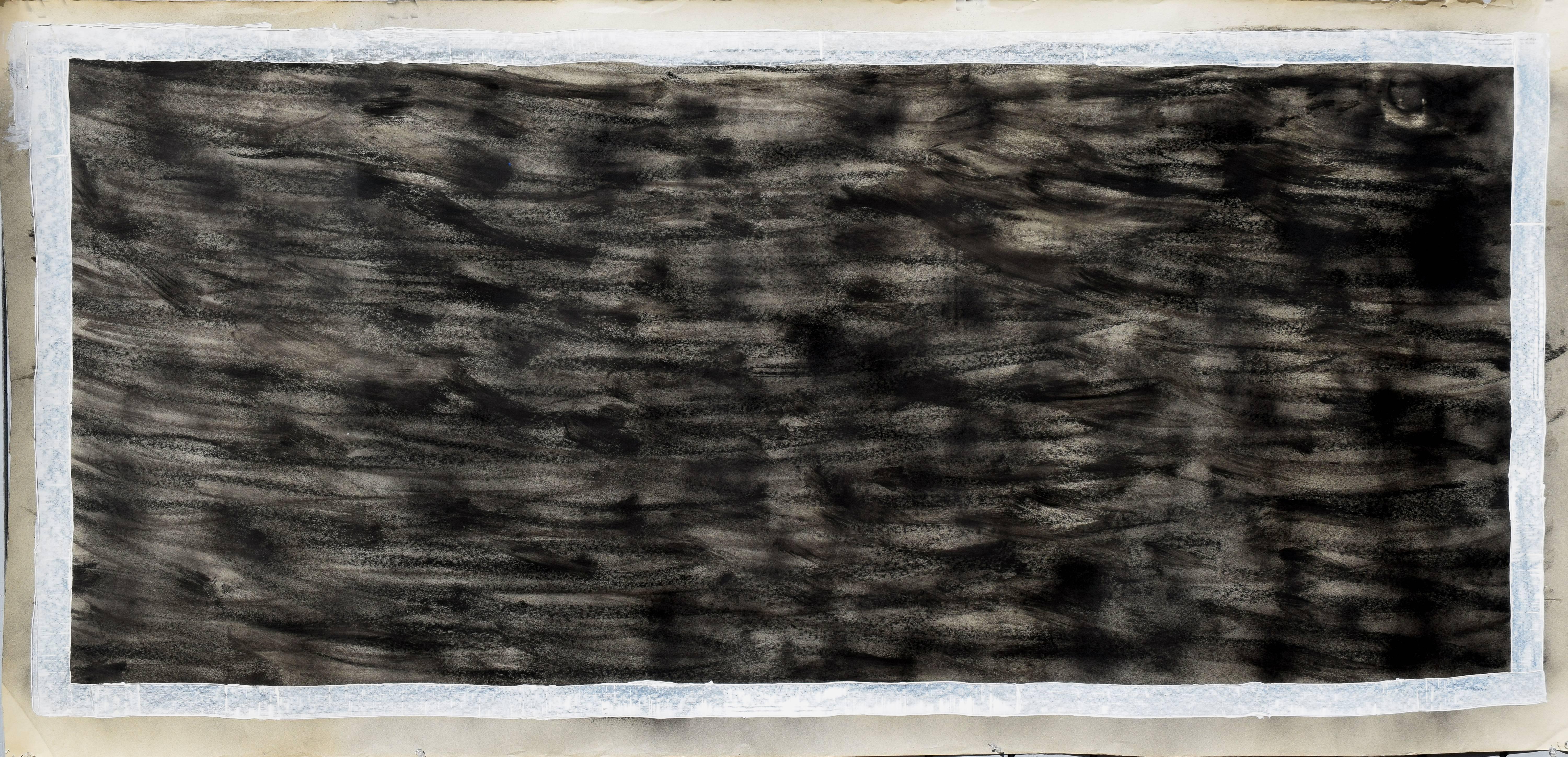 Michael Dee Cookinham Abstract Painting - Mid Century Modern Black Texture Minimalist Horizontal Abstract 