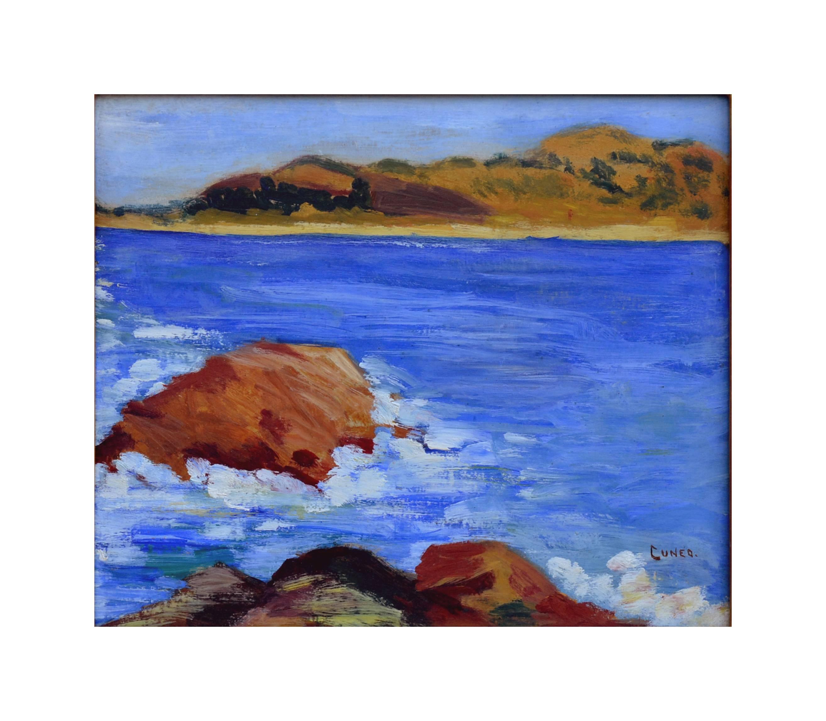 Paisaje marino de principios del siglo XX de Carmel Point Lobos y la playa del Monasterio - Painting de Rinaldo Cuneo