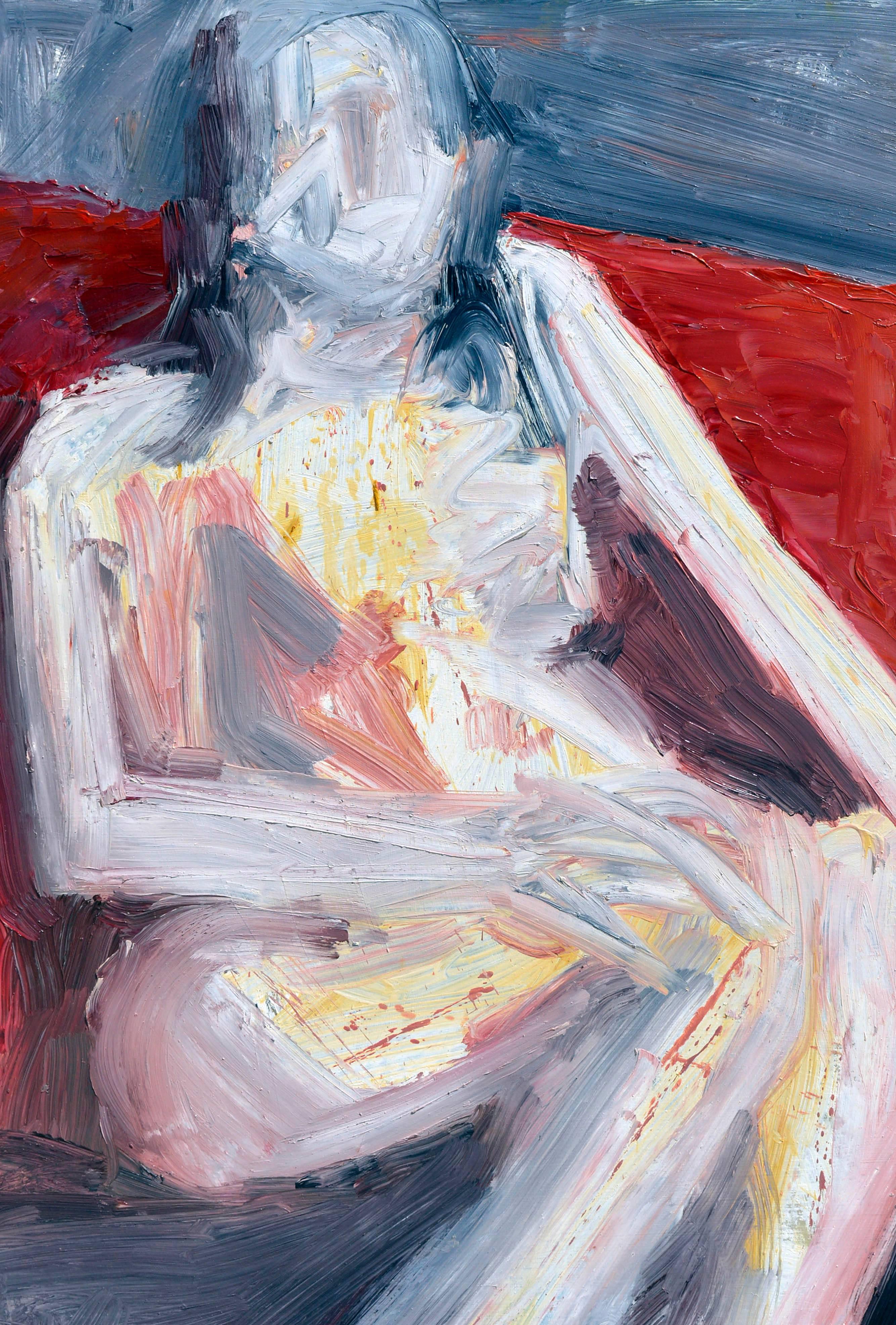  Expressionnisme abstrait - Femme assise figurative - Painting de Daniel David Fuentes