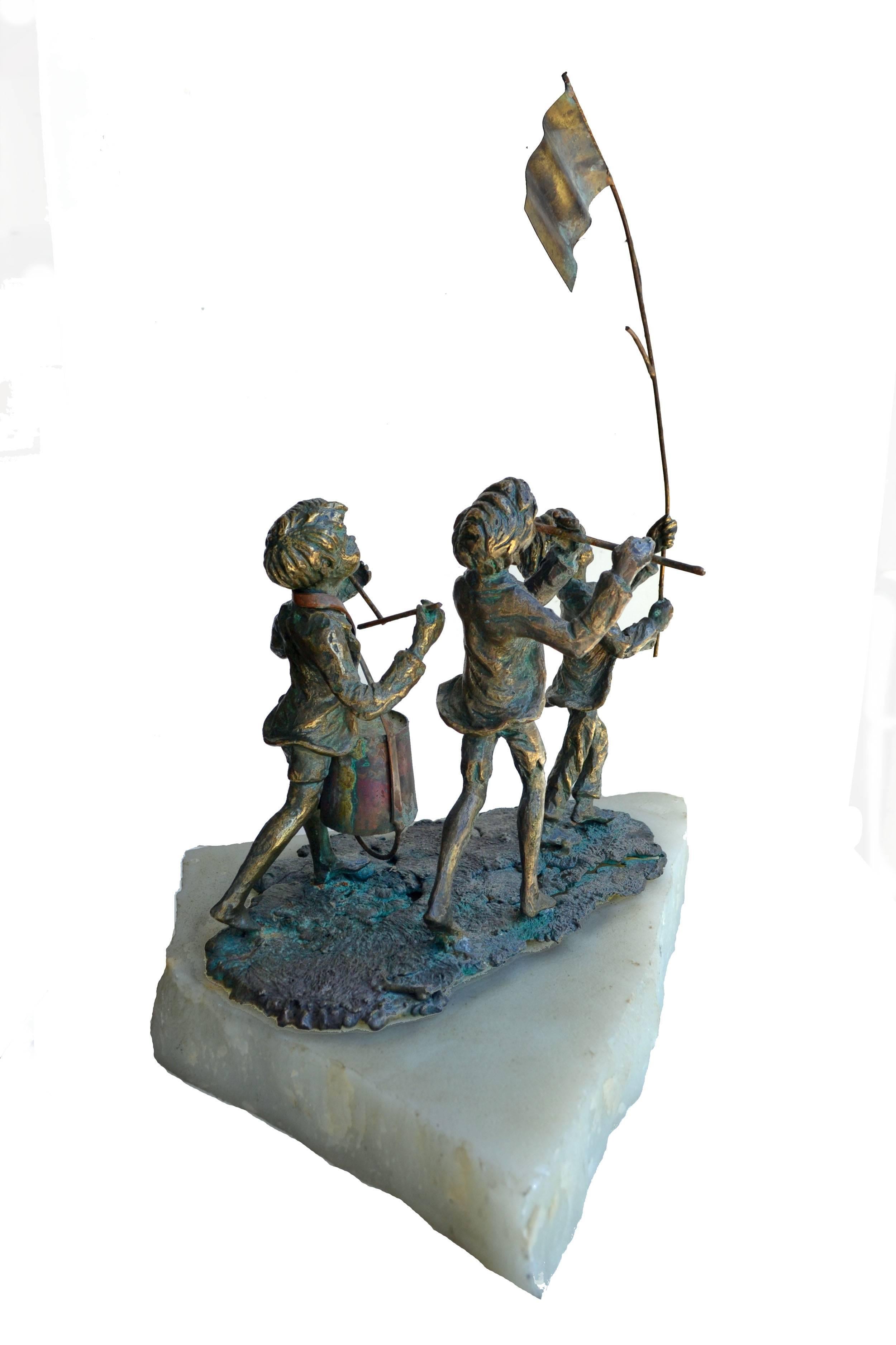 Expressive Bronze sculpture of a group of boys on the 4th of July celebrating in their own way that 