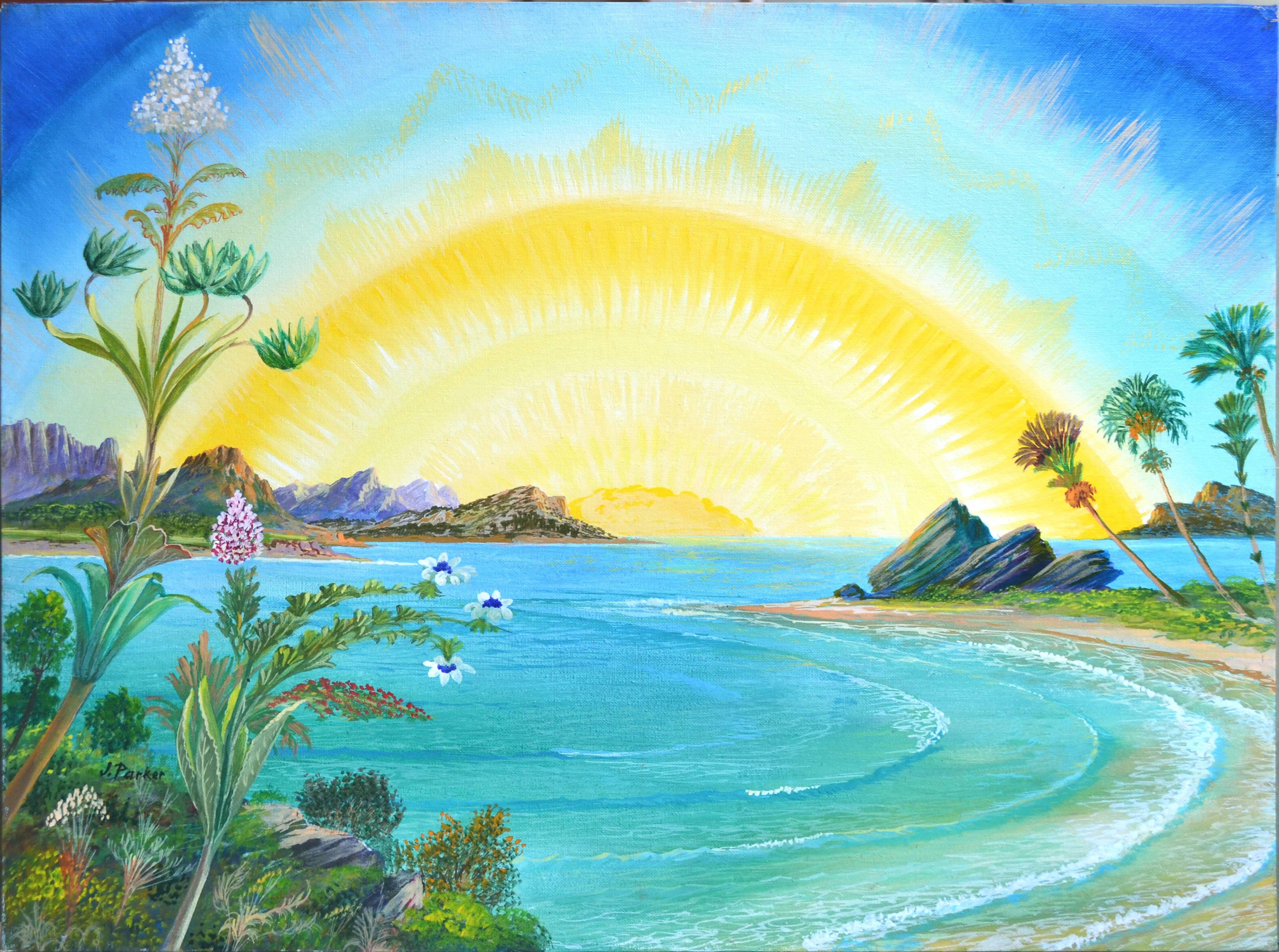 Joseph Parker Landscape Painting - Island Sunset, Visionary Art