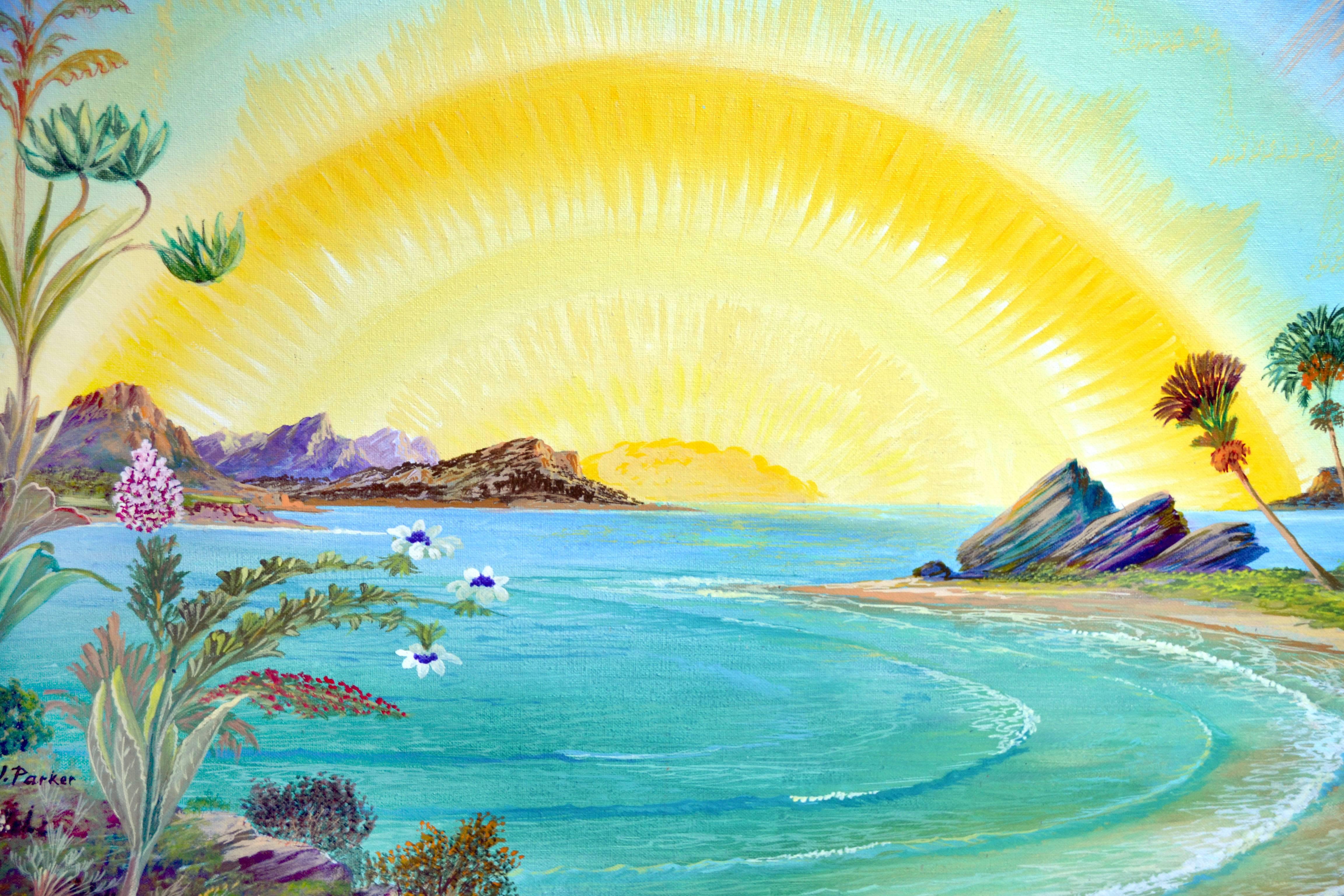Island Sunset, Visionary Art - Painting by Joseph Parker