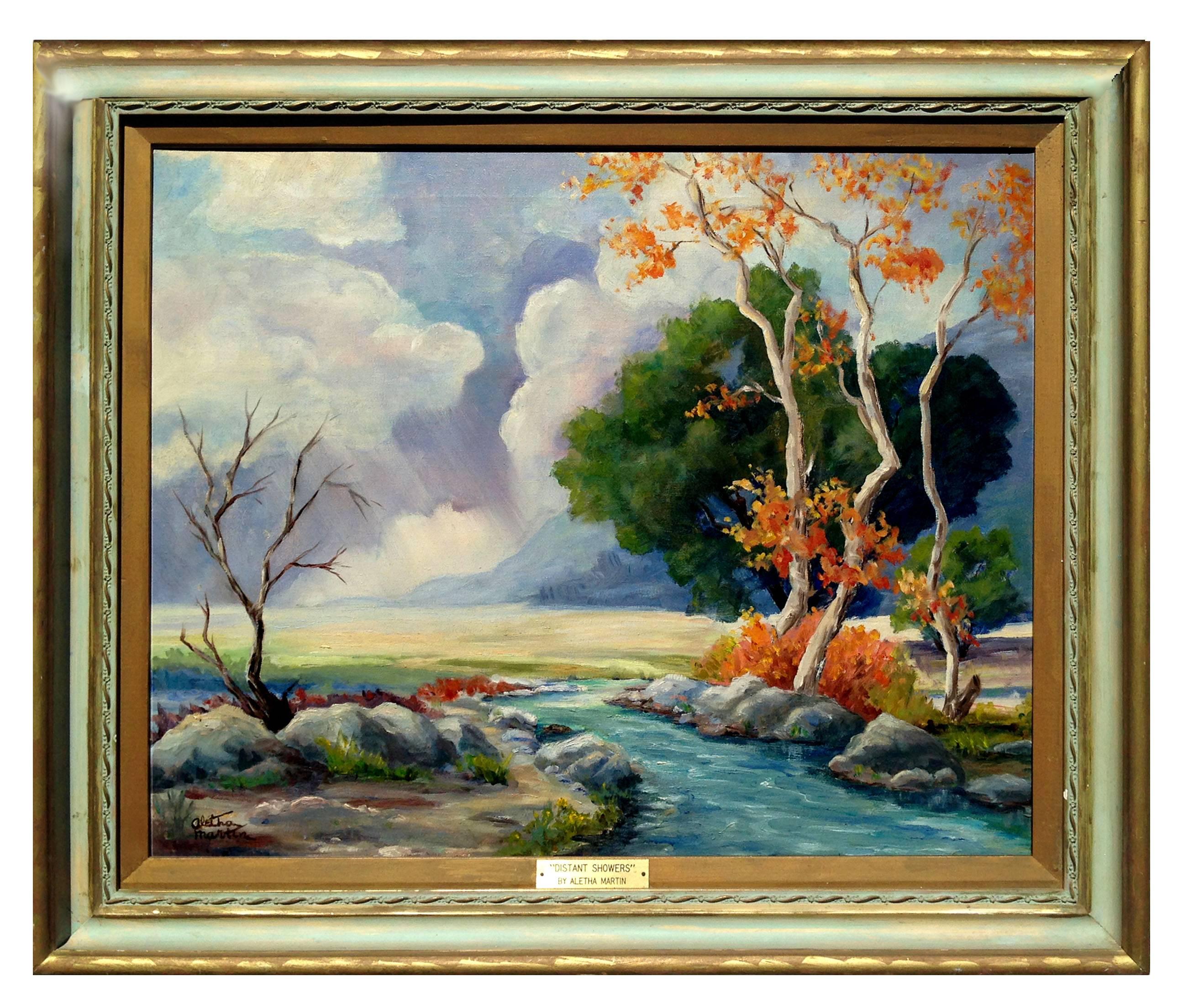 Paesaggio autunnale di metà secolo, Docce sotto le colline di San Gabriel di Aletha Martin

Vibrante paesaggio autunnale di un torrente cristallino sotto le San Gabriel Mountains dell'artista Aletha Martin (americana, 1908-1989), 1950 circa. Gli