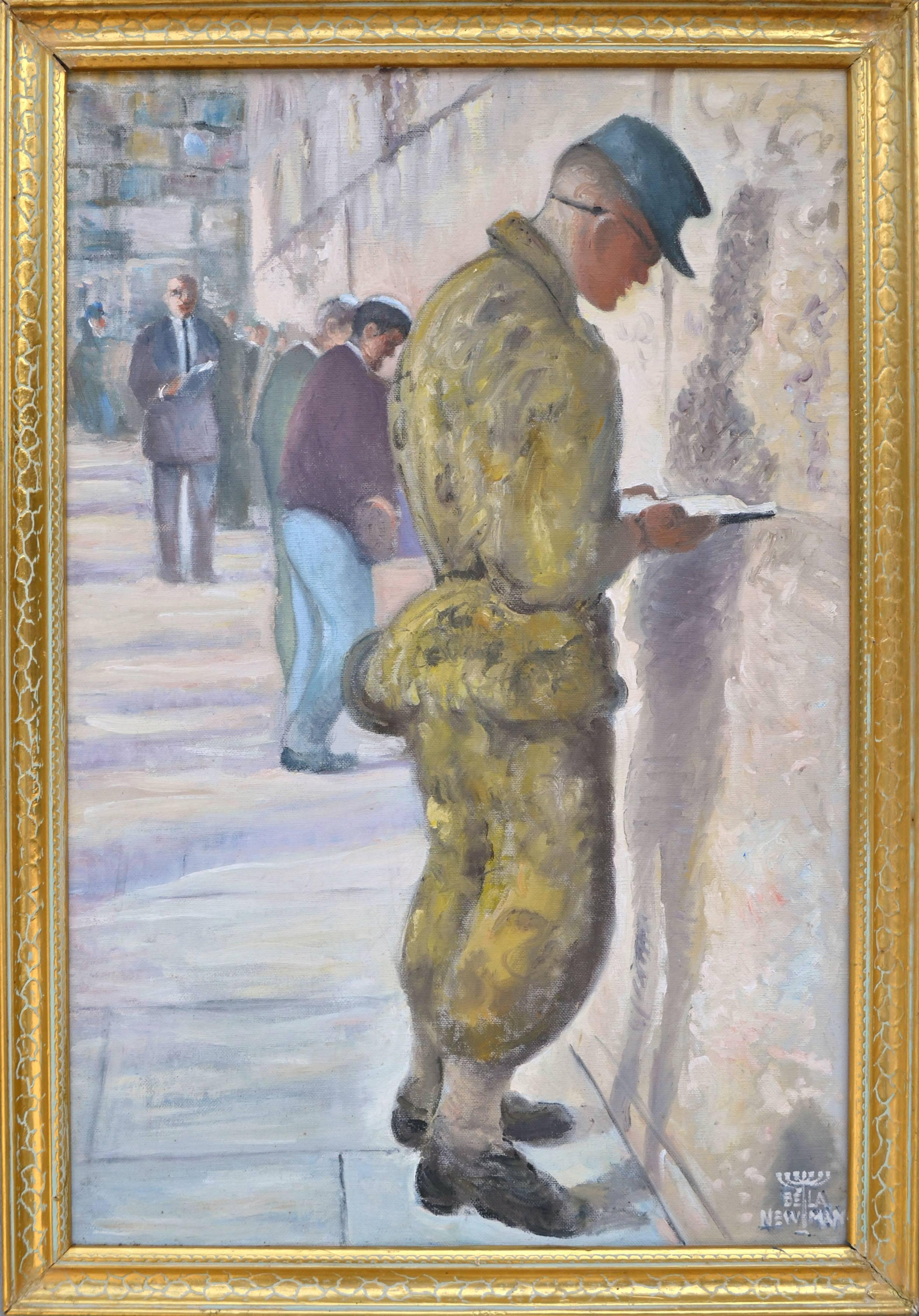 Andrew (Bela) Newman Figurative Painting - Praying at the Western Wall - Figurative Landscape 