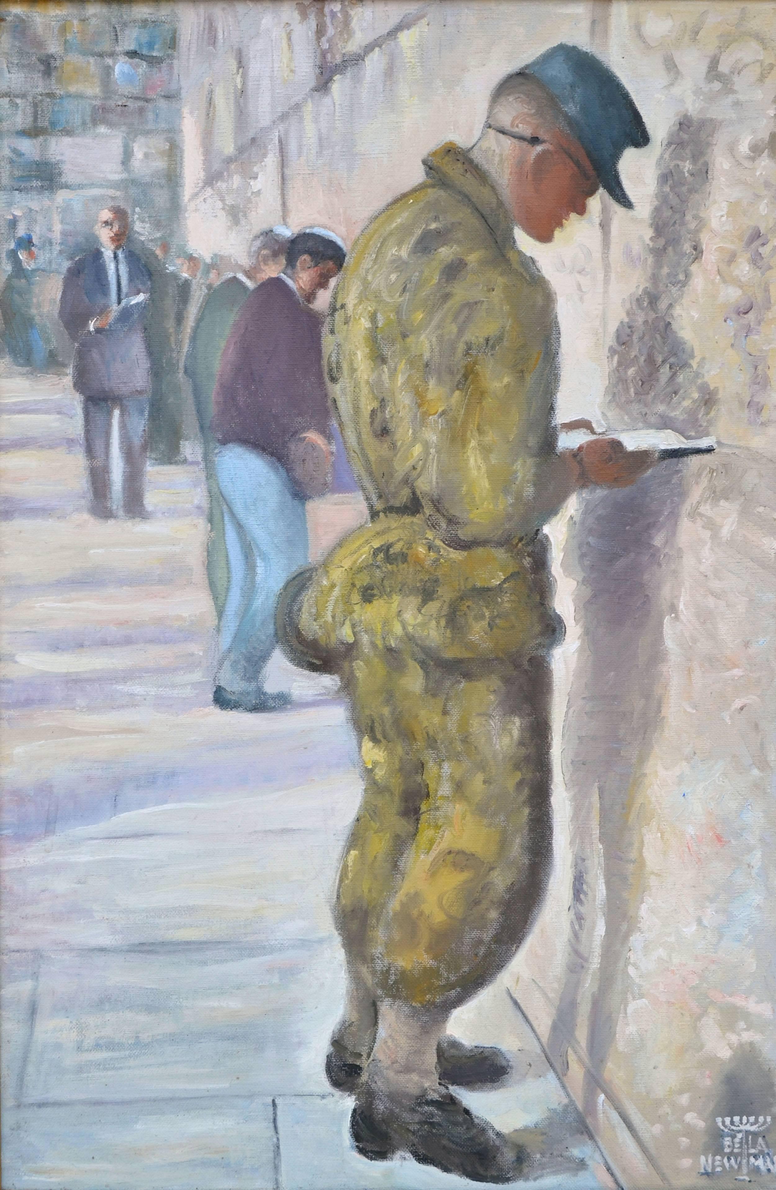 Praying at the Western Wall - Figurative Landscape  - Painting by Andrew (Bela) Newman