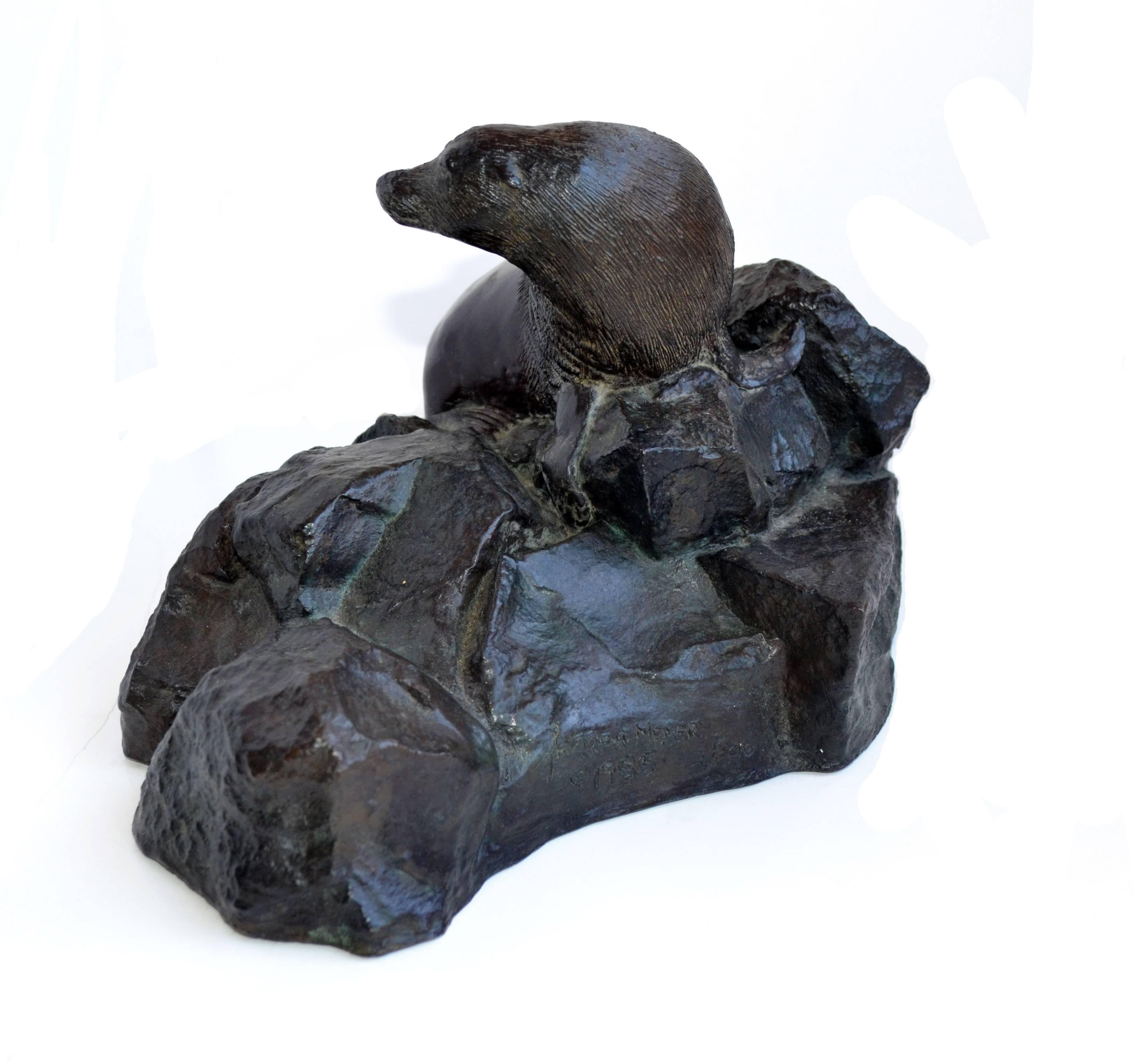 Seal Rock and Sea Lion - Gold Figurative Sculpture by Trent L. Meyer
