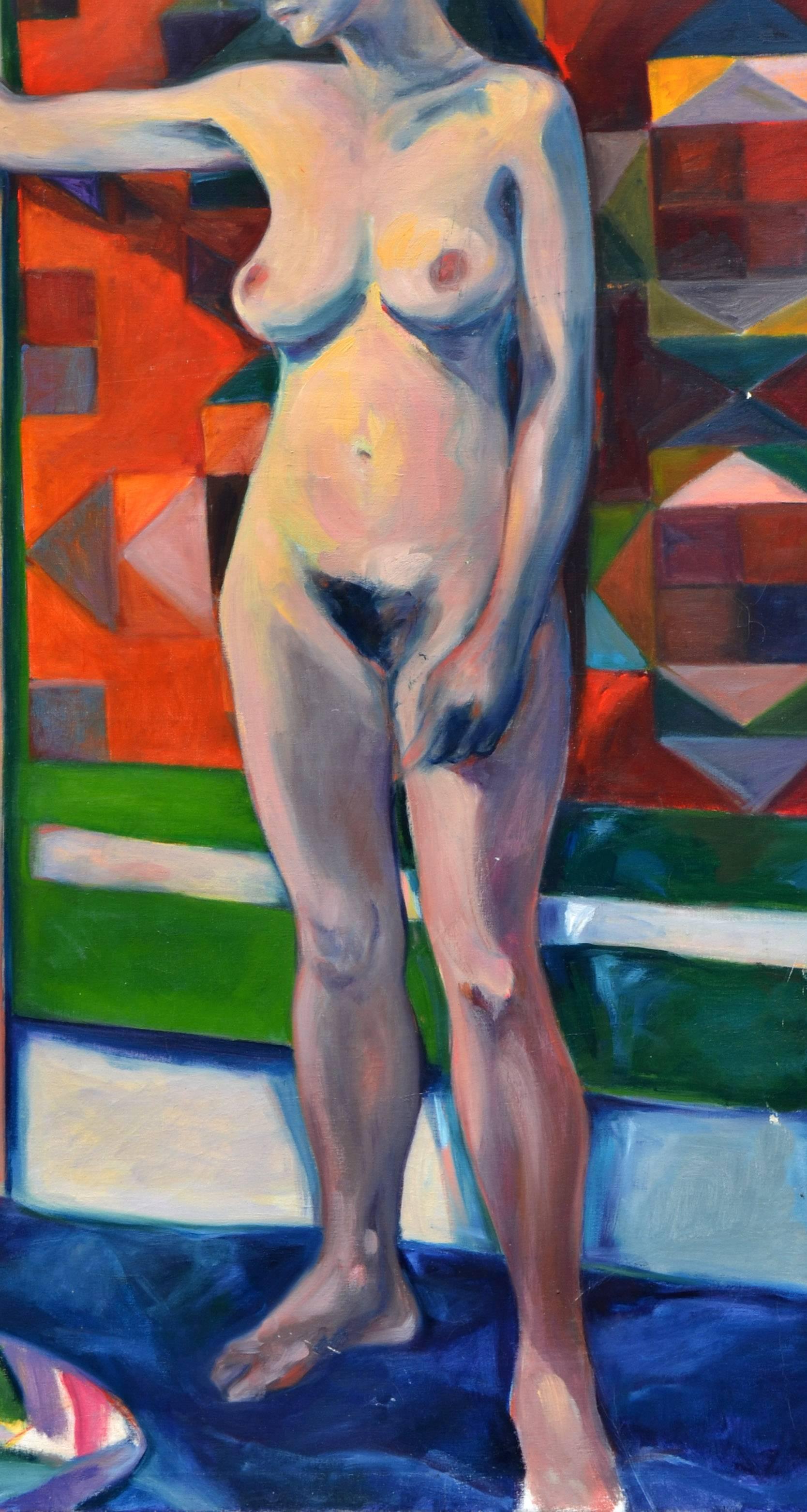 Woman with Tapestry - Nude Figurative  - Painting by Rebecca Hall