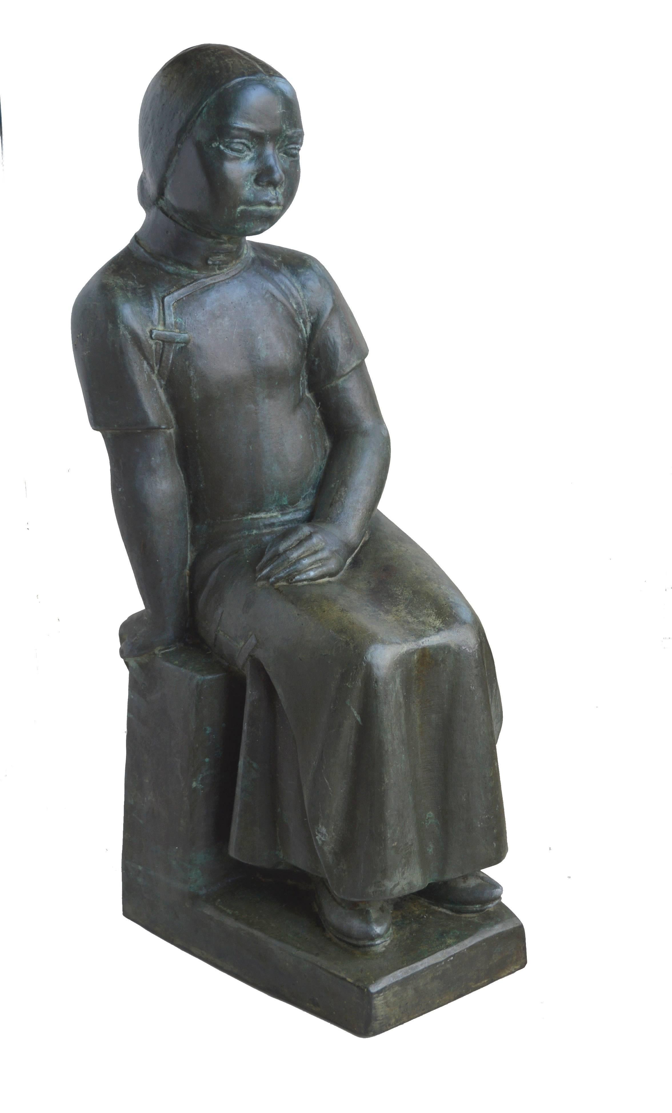 Raimondo Puccinelli Figurative Sculpture - The Girl, Chinatown, San Francisco 1940