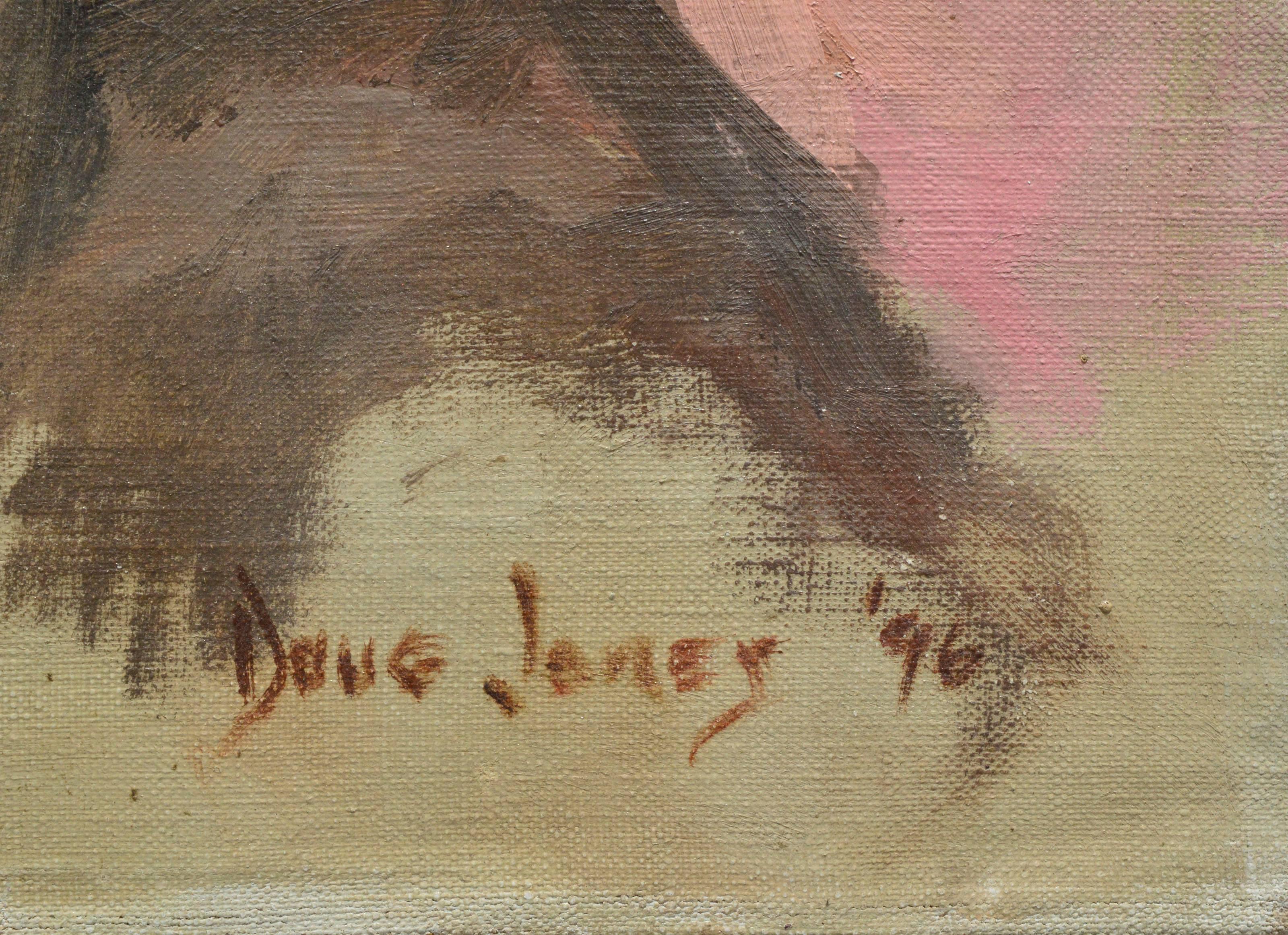 Portrait avec écharpe à tête bleue  - Marron Portrait Painting par Douglas McKee Jones