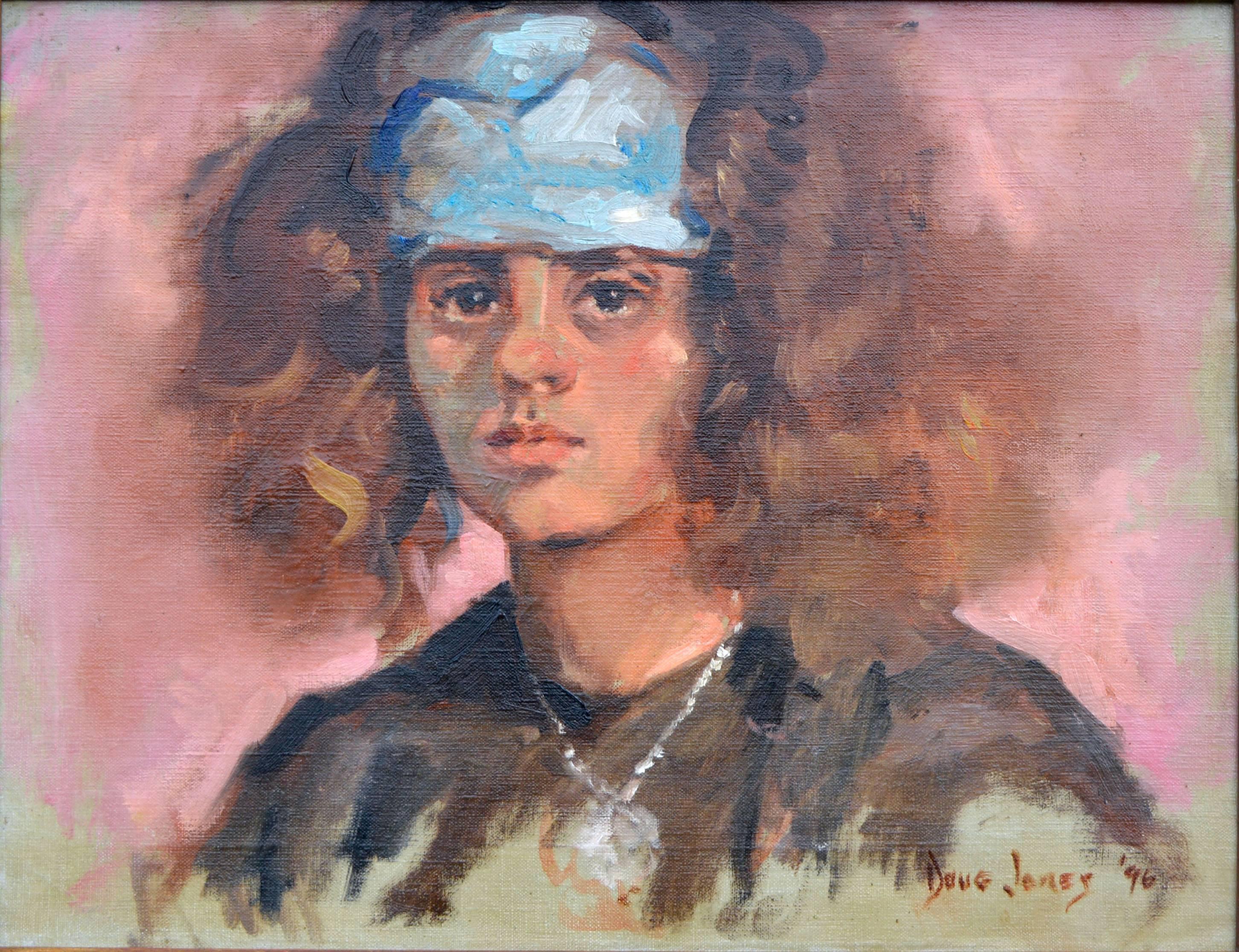 Portrait avec écharpe à tête bleue  - Painting de Douglas McKee Jones