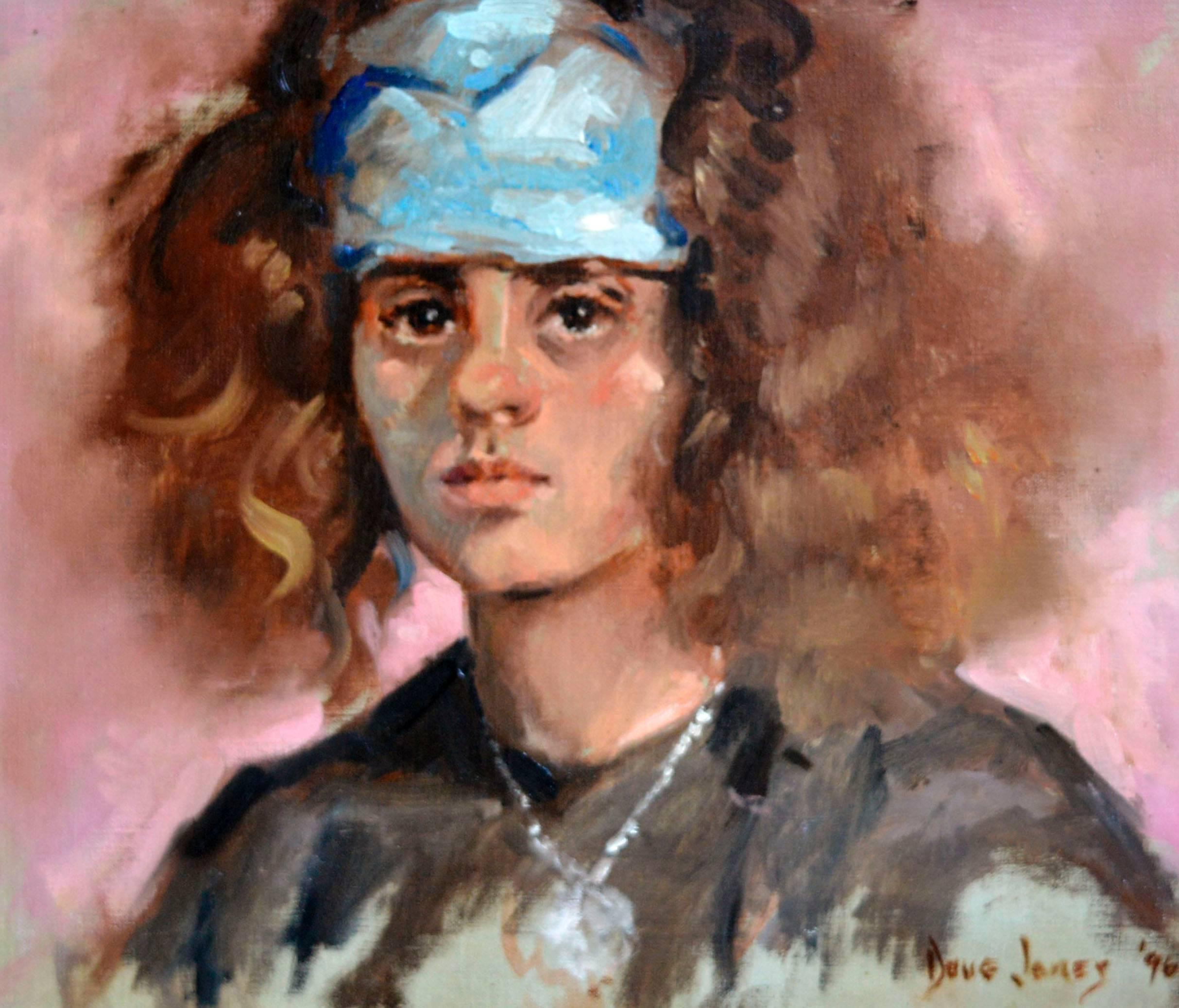 Portrait avec écharpe à tête bleue  - Impressionnisme américain Painting par Douglas McKee Jones