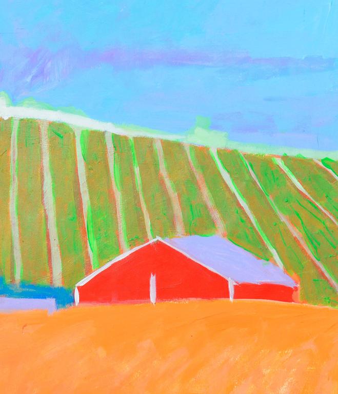 Farmhouse and Granary, Modern Pastoral Landscape  - Orange Landscape Painting by Michael William Eggleston