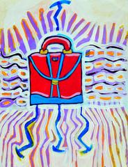 Sac à main rose vif Pop Art abstrait en acrylique sur papier