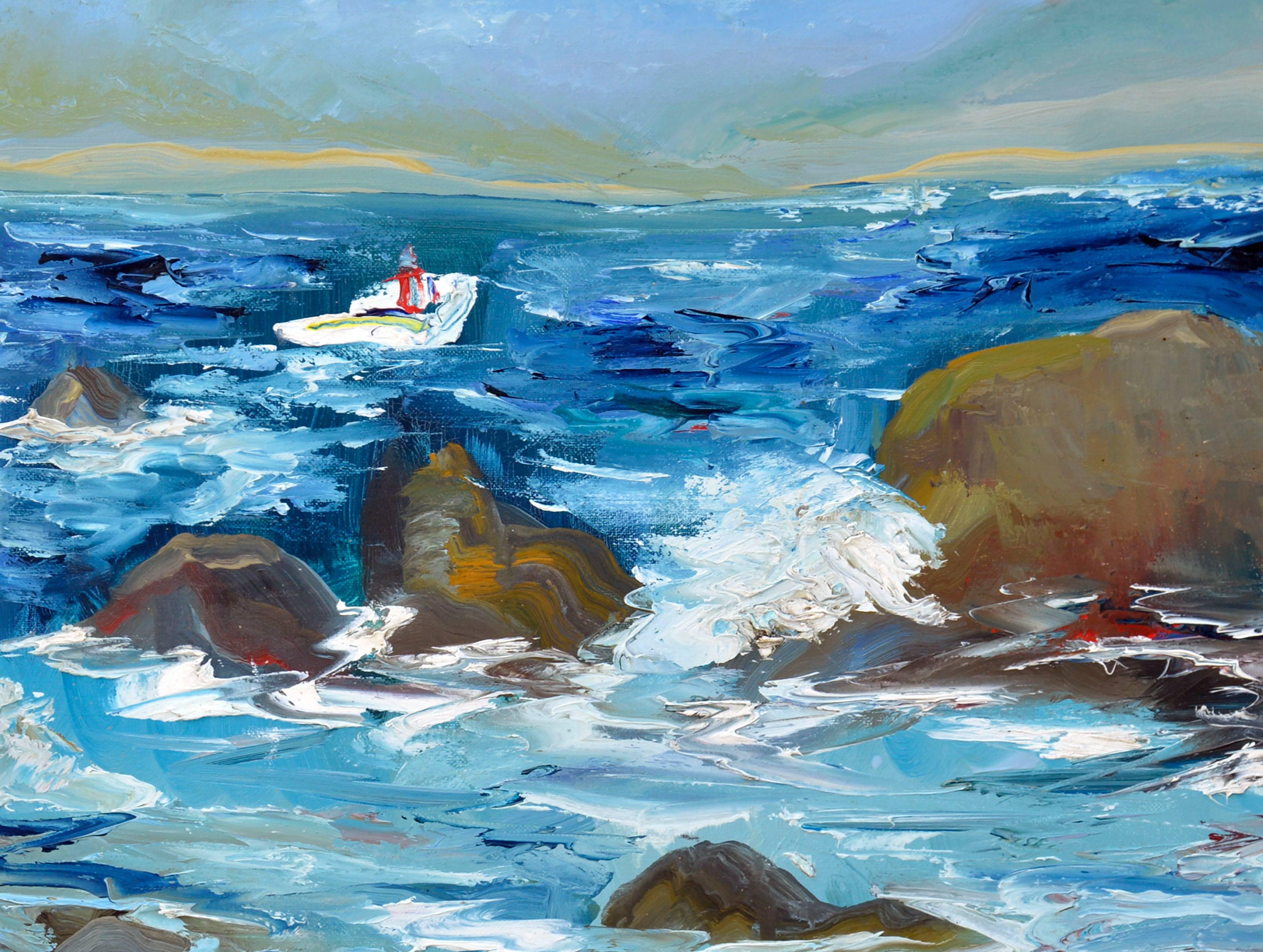 Wellenbrecher:: Meereslandschaft Monterey Kalifornien (Amerikanischer Impressionismus), Painting, von Dick Crispo