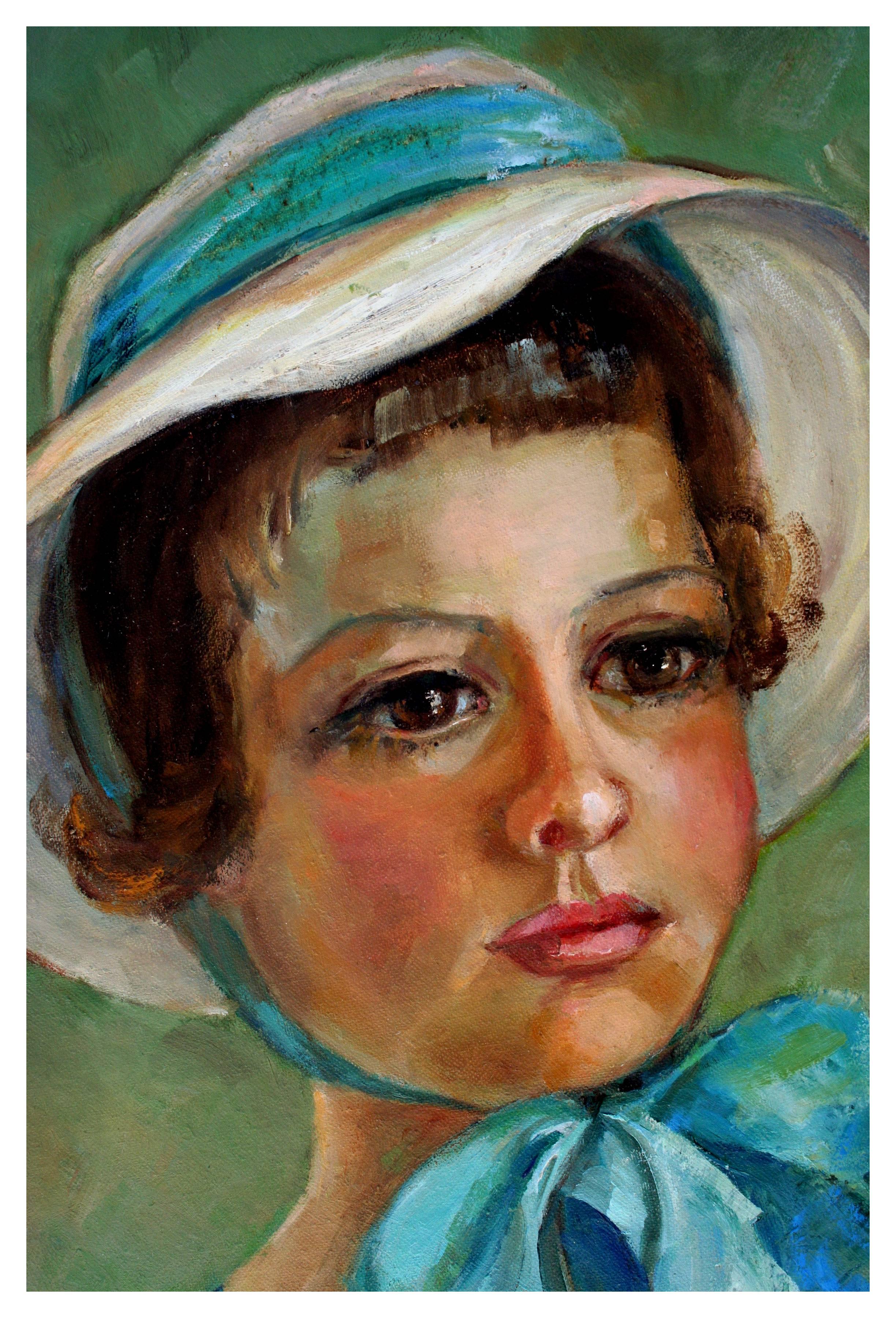 Mid Century Portrait of a Girl in Bonnet - Painting by Helen Enoch Gleiforst