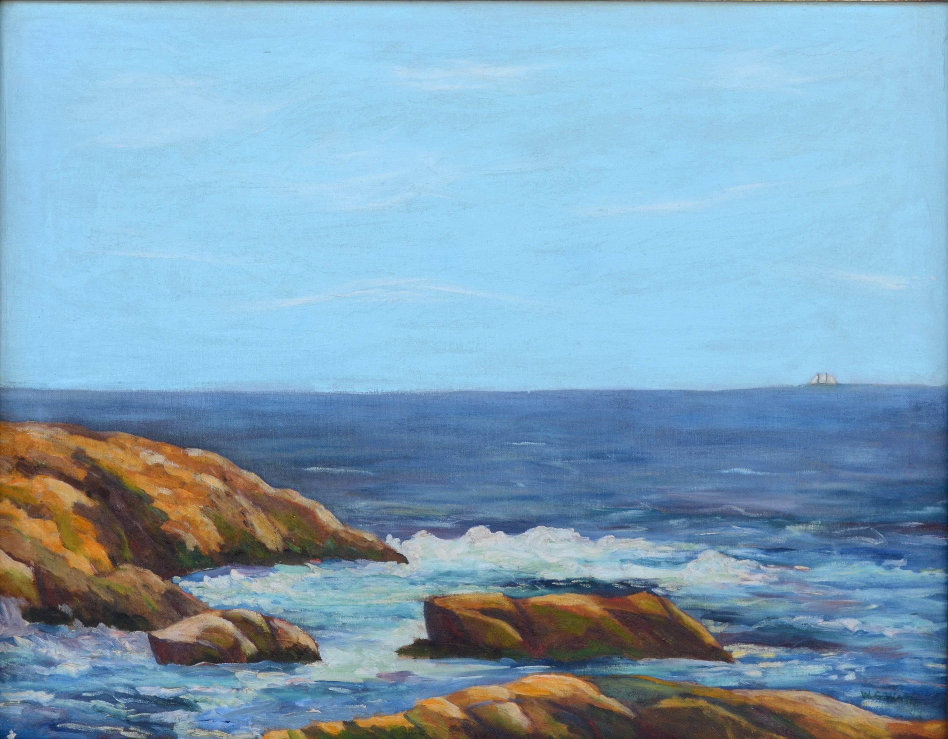 Paysage marin de Californie Asilomar du milieu du siècle, 1943 - Painting de William Clothier Watts