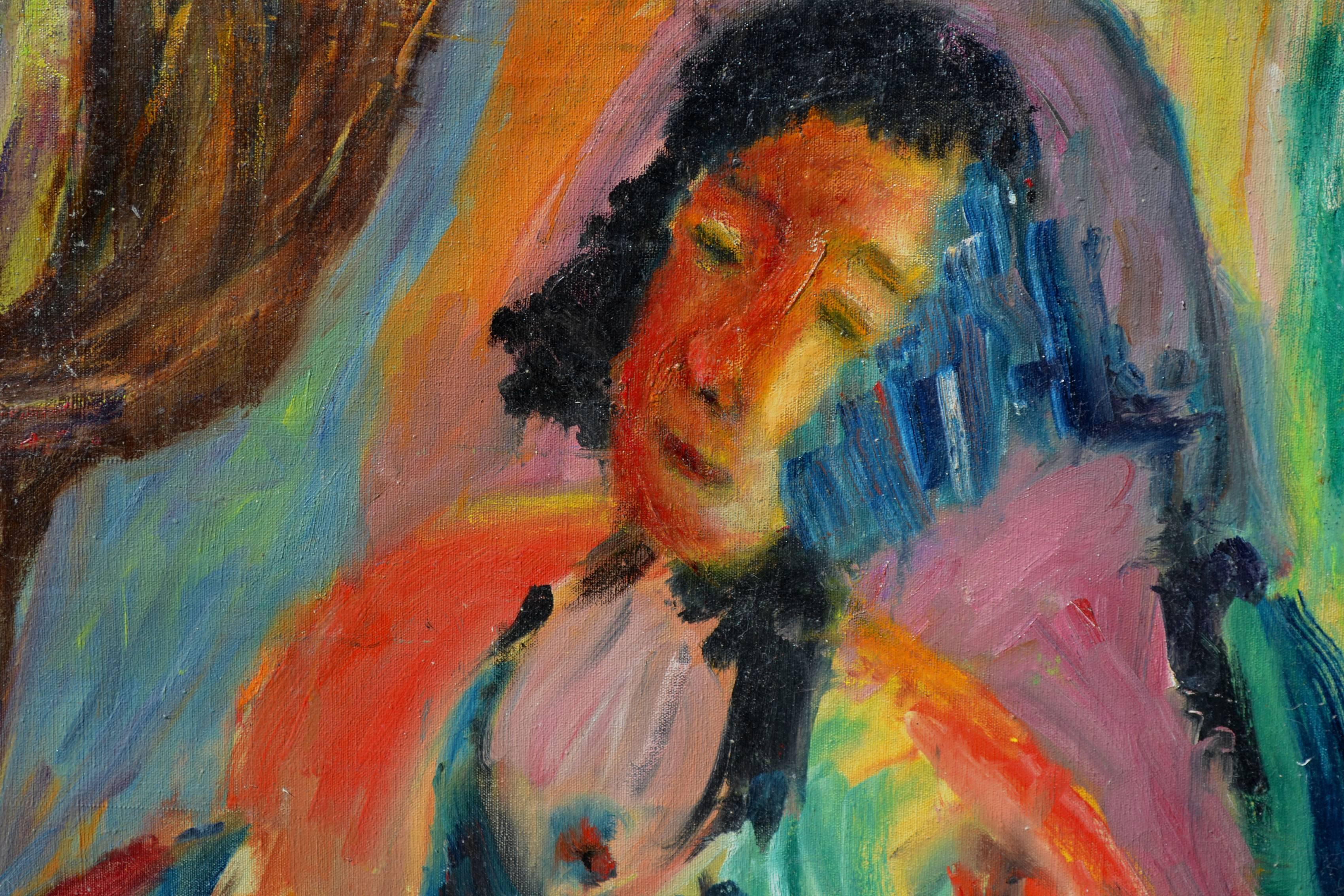 Mid Century Multi-Color Abstrakt Expressionist Figurative (Abstrakter Expressionismus), Painting, von Honora Berg