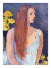 Vintage Portrait of Red Headed Woman with Yellow Roses