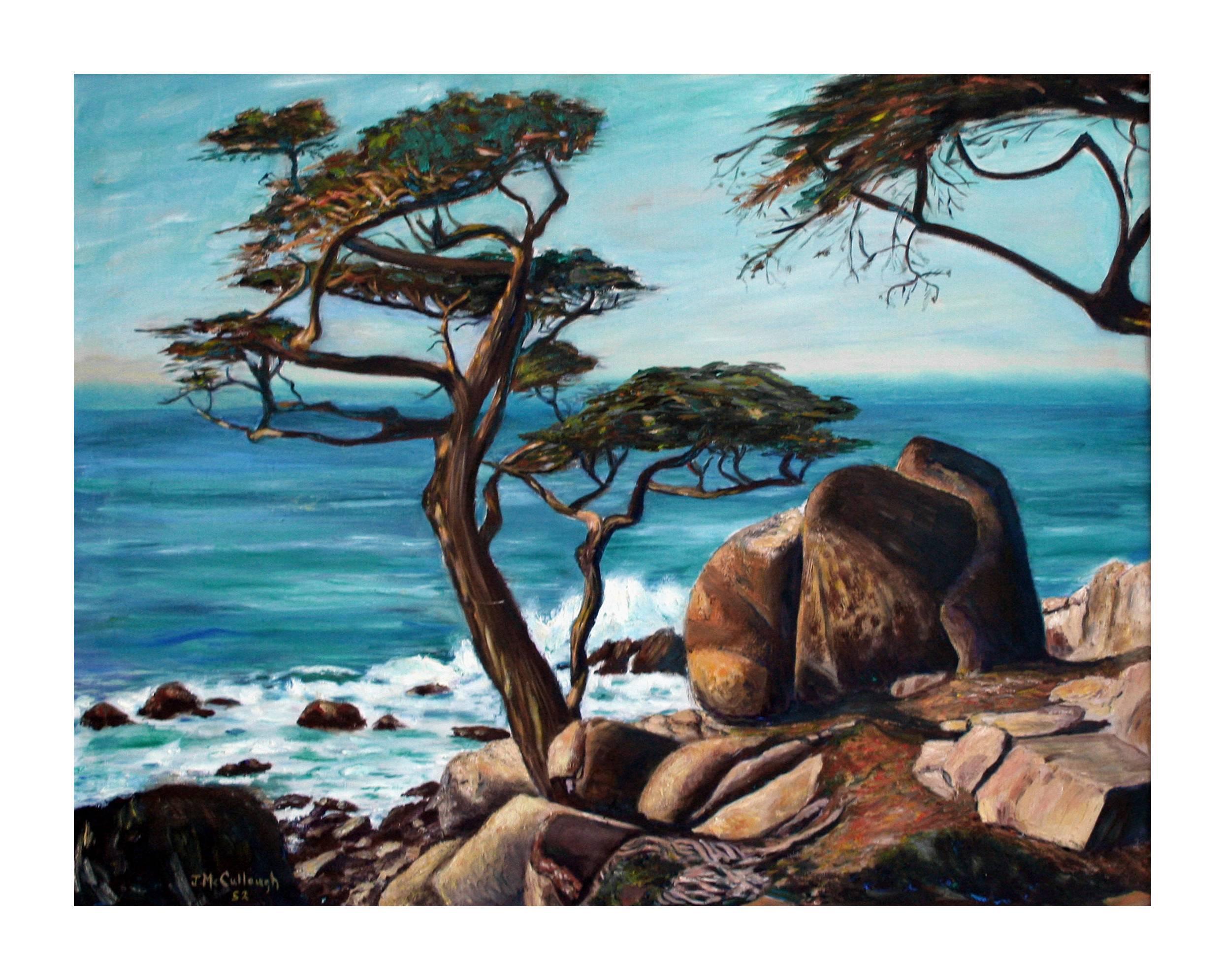 Mid Century California Seascape at Near Point, Carmel  - Painting by Jane McCullough