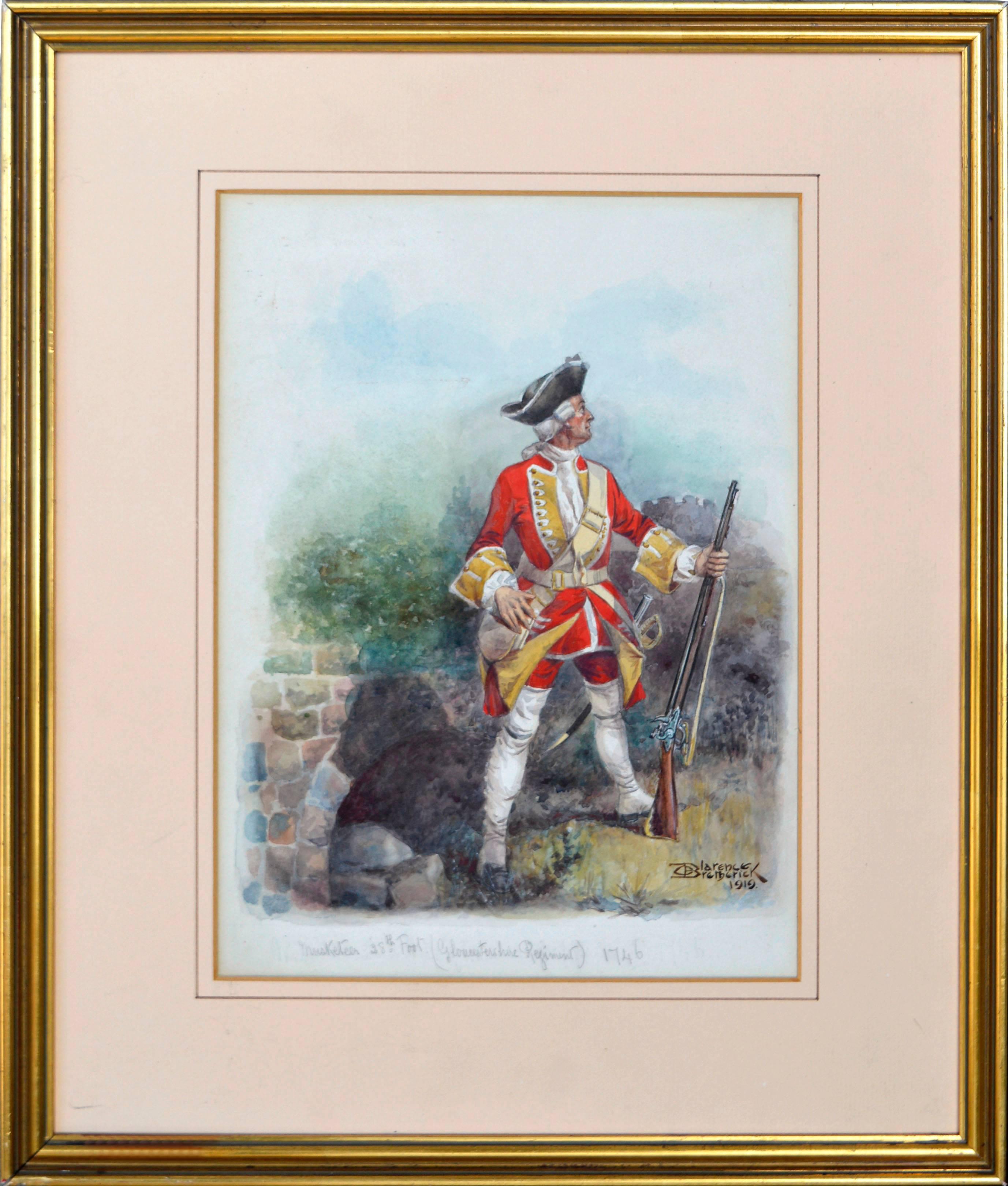 Musketeer 28th Foot (Gloucestershire Regiment) 1746 in Watercolor on Paper