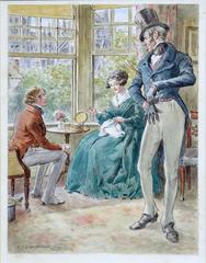 Rare aquarelle du dbut du 20e sicle  -- Pendennis, capitaine Costigan et Miss Fothering