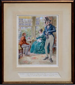 Rare Early 20th C. Watercolor  -- Pendennis, Captain Costigan and Miss Fothering