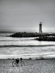Lighthouse with Beach Cruiser - Black & White Landscape Photograph