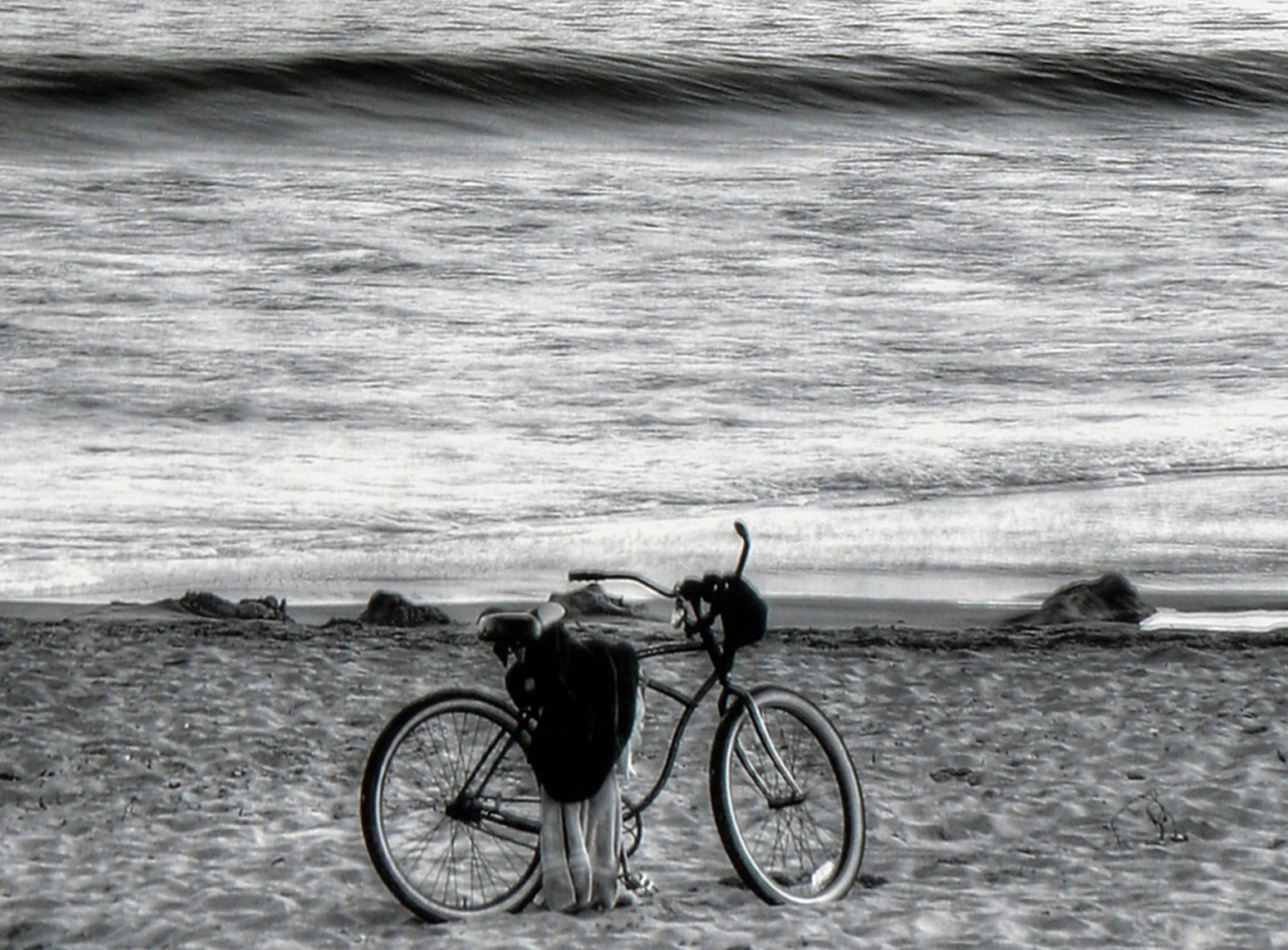 Lighthouse with Beach Cruiser - Black & White Landscape Photograph - Gray Black and White Photograph by Richard Singer