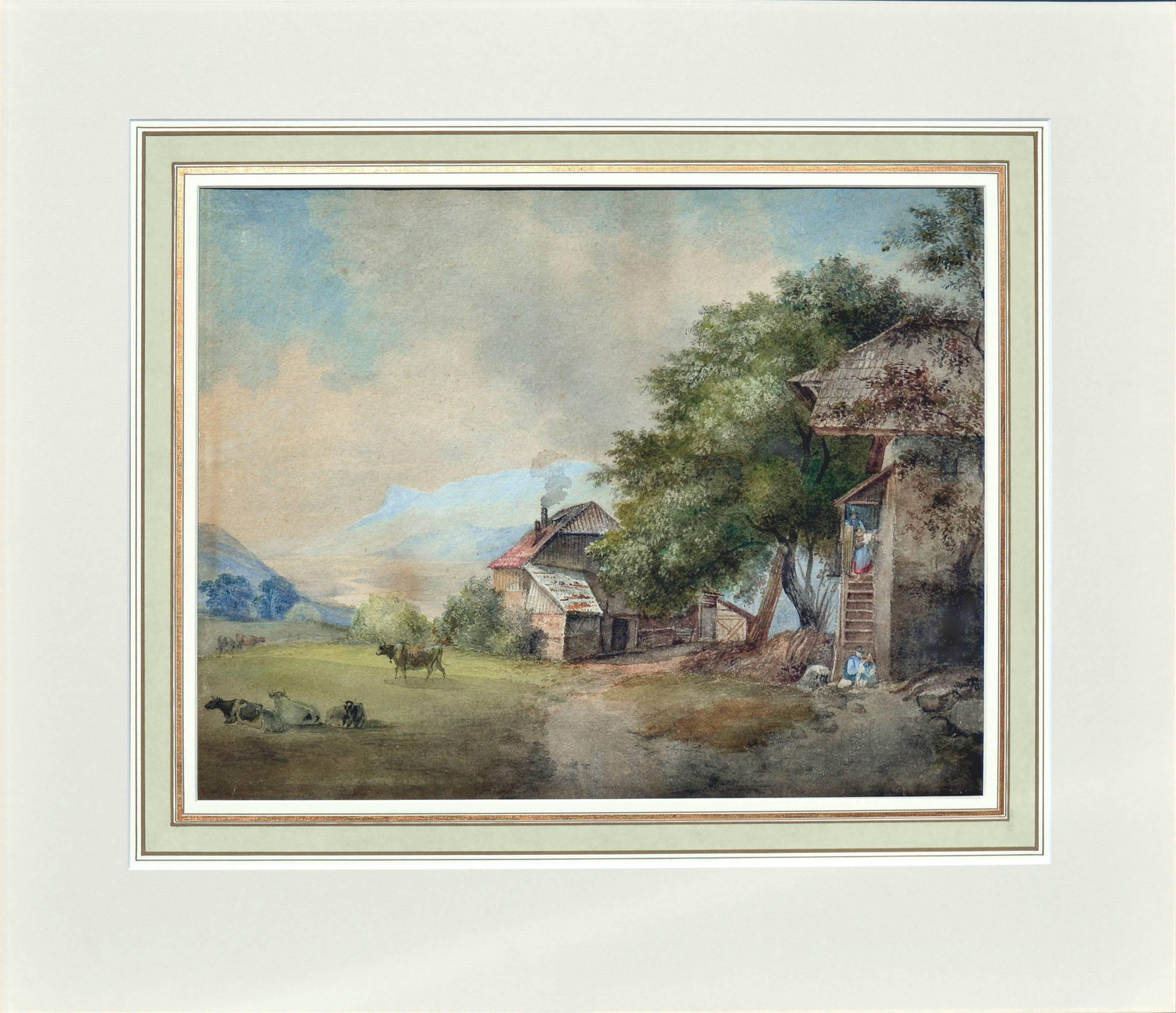 Late 19th Century Swiss Farm Scene Landscape - Art by Unknown