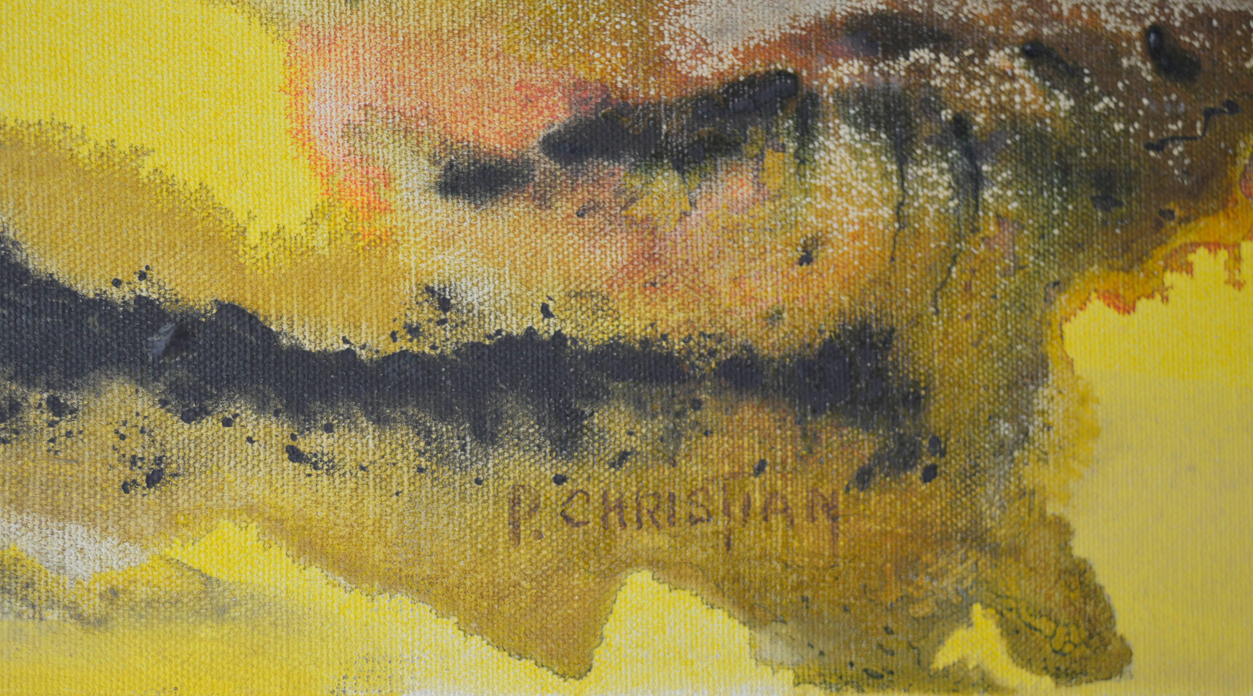 Paysage abstrait de coucher de soleil Sausalito - Marron Landscape Painting par Pat Christian