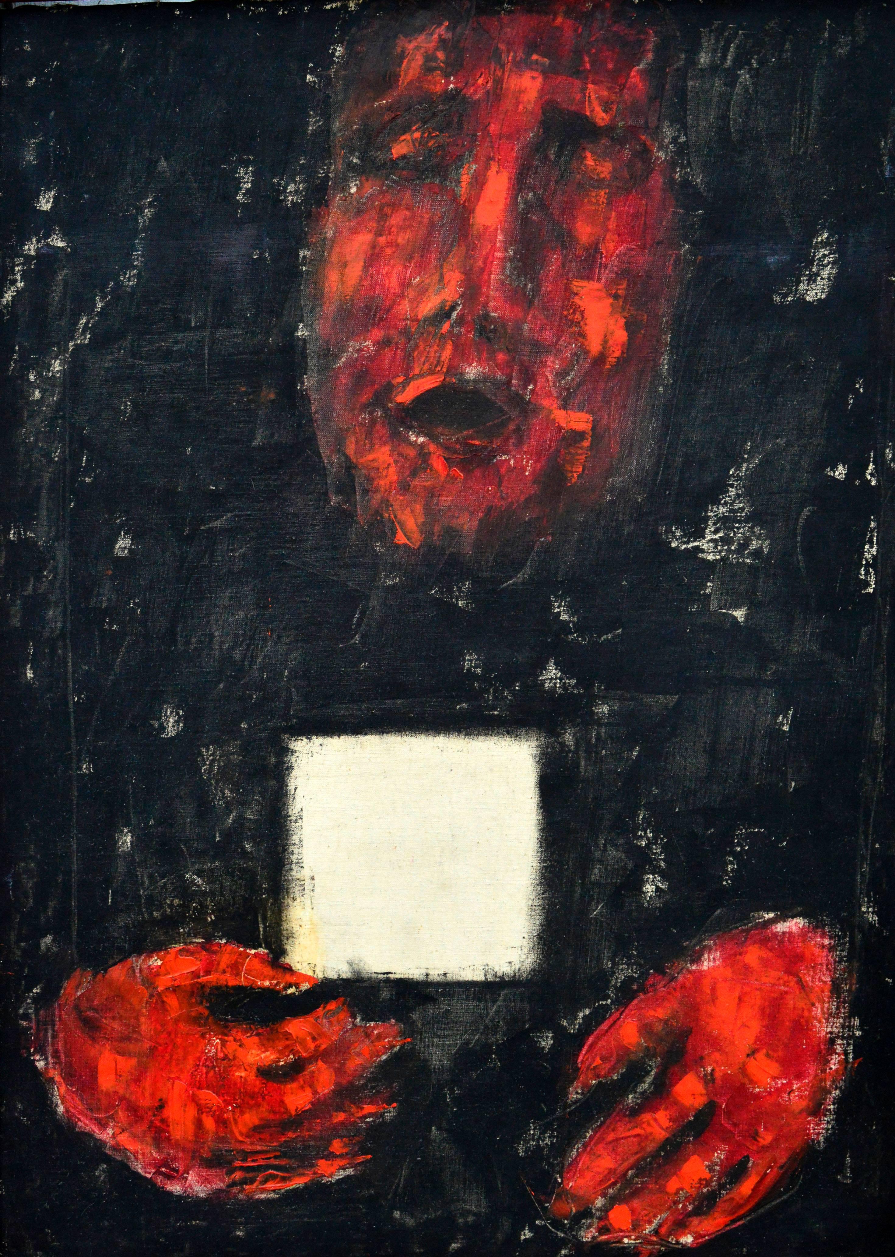 Mid Century Abstracted Figurative -- Red Hands White Card  - Painting by Unknown