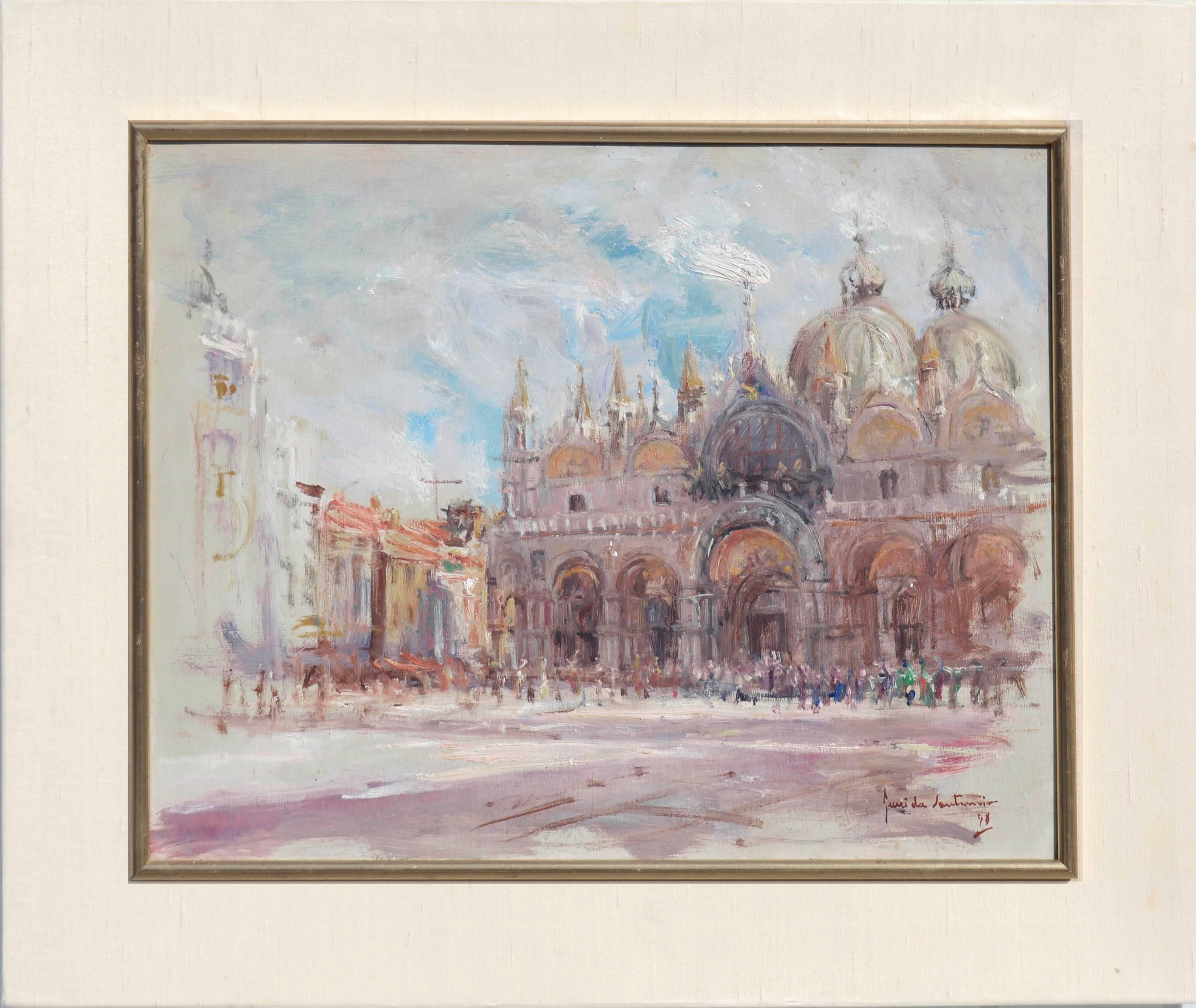 Unknown Figurative Painting - Early 20th Century St. Mark's Basilica Landscape